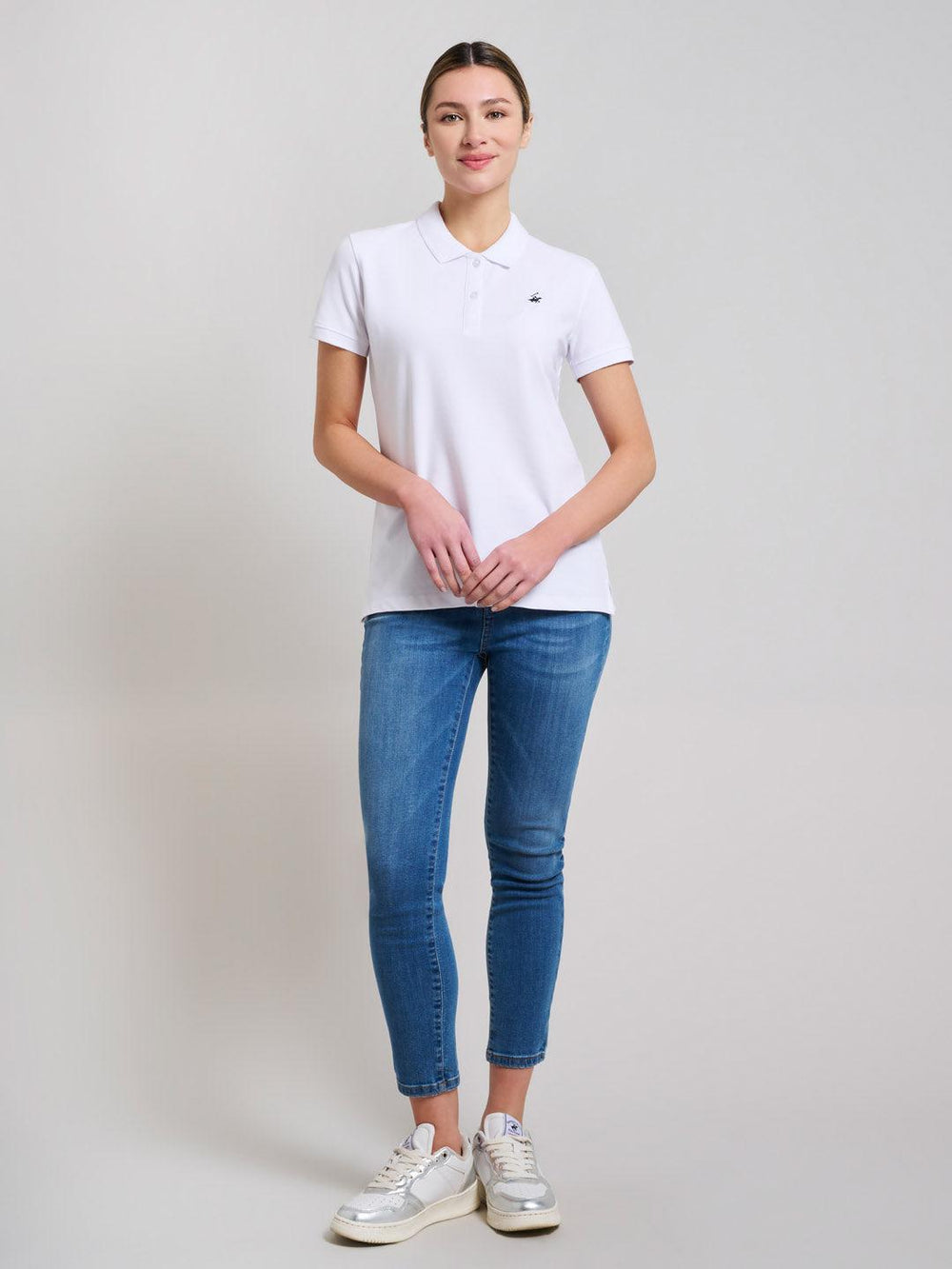 Beverly Hills Polo Club UK-COTTON PIQUE POLO SHIRT GHOST WHITE