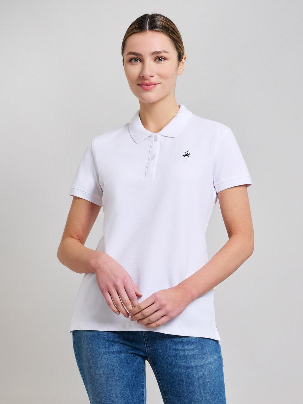Beverly Hills Polo Club UK-COTTON PIQUE POLO SHIRT GHOST WHITE