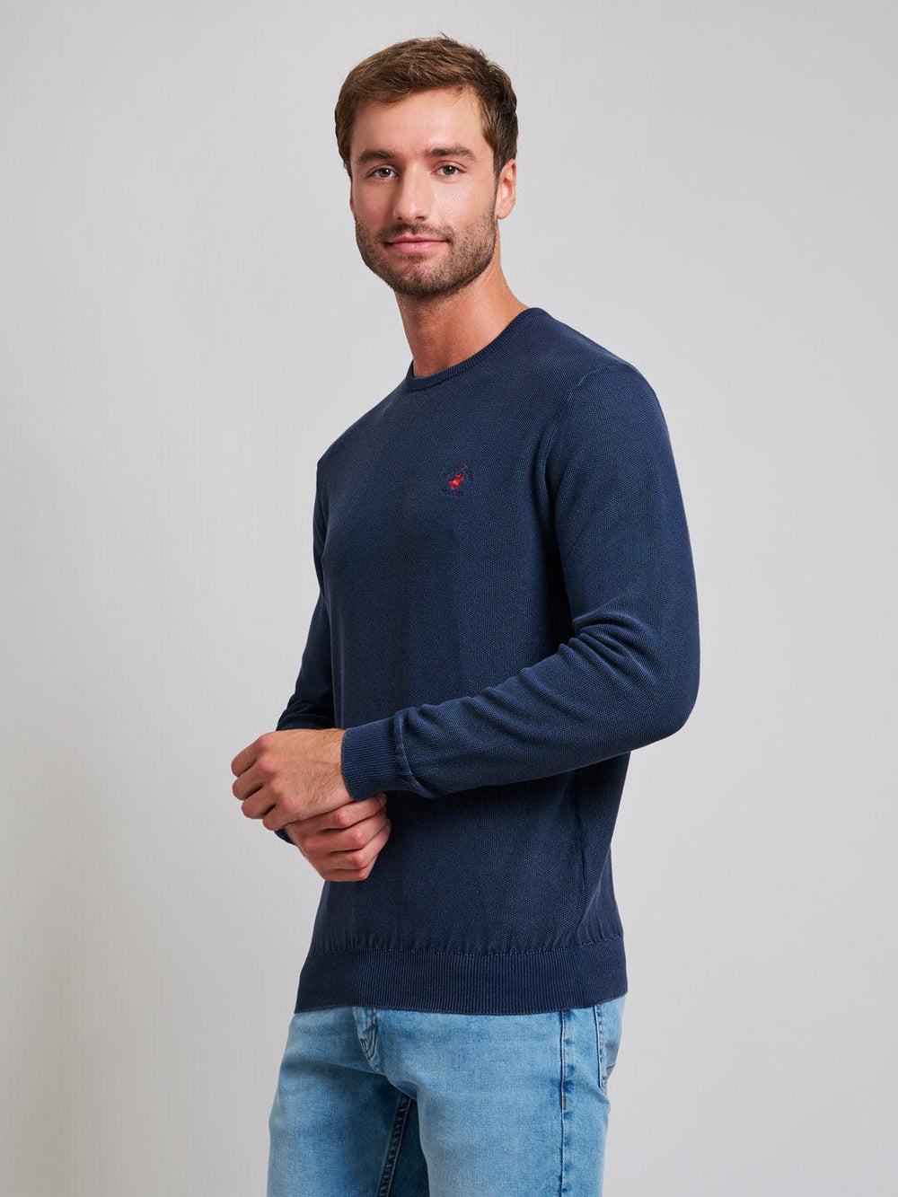 Beverly Hills Polo Club UK-GARMENT DYED MODERN SLIM FIT CREWNECK COTTON KNIT DARK NAVY
