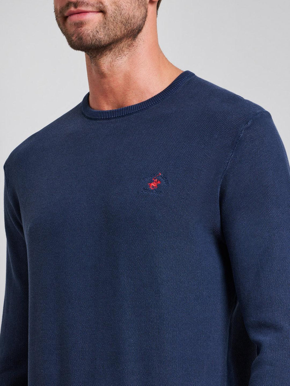 Beverly Hills Polo Club UK-GARMENT DYED MODERN SLIM FIT CREWNECK COTTON KNIT DARK NAVY