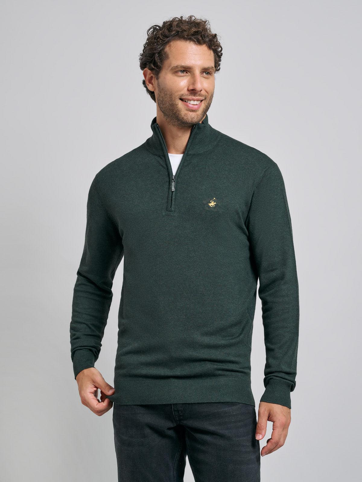 POLO PONY 1/4 ZIP KNIT HUNTER GREEN – BEVERLY HILLS POLO CLUB