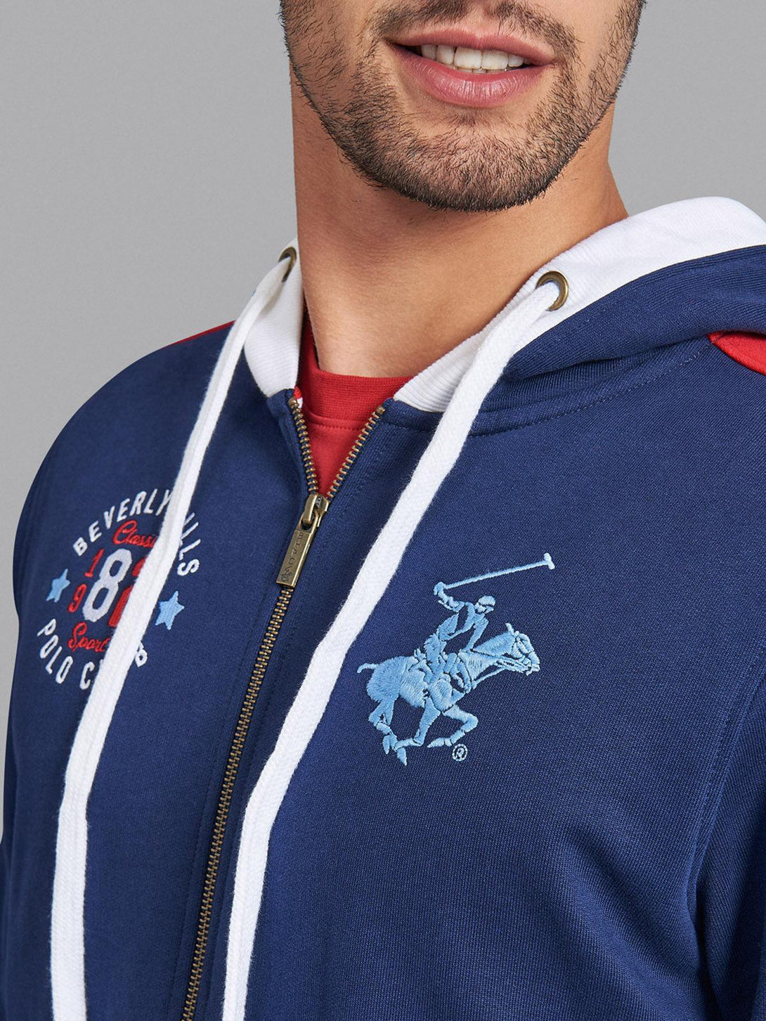 Beverly Hills Polo Club UK-1982 CONTRAST PANEL ZIP HOODIE TRUE NAVY