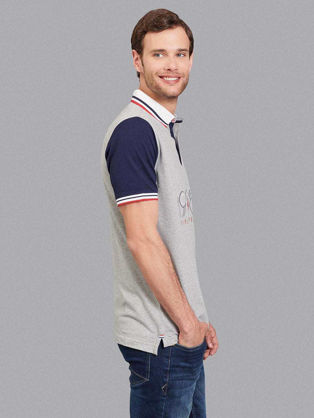 Beverly Hills Polo Club UK-1982 CONTRAST POLO SHIRT HEATHER GREY