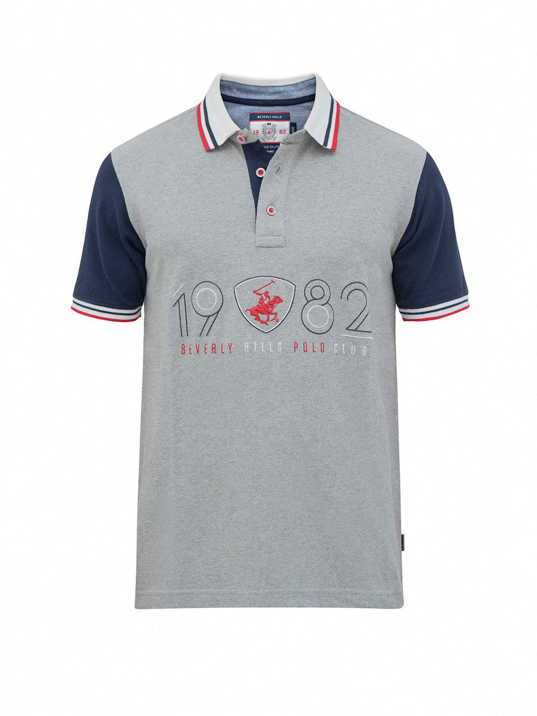 Beverly Hills Polo Club UK-1982 CONTRAST POLO SHIRT HEATHER GREY