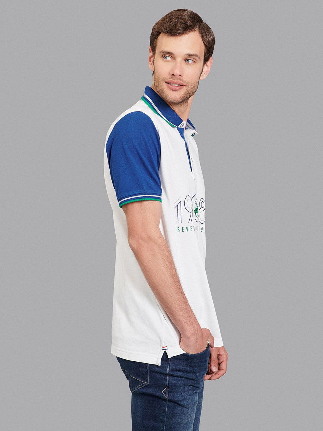 Beverly Hills Polo Club UK-1982 CONTRAST POLO SHIRT WHITE