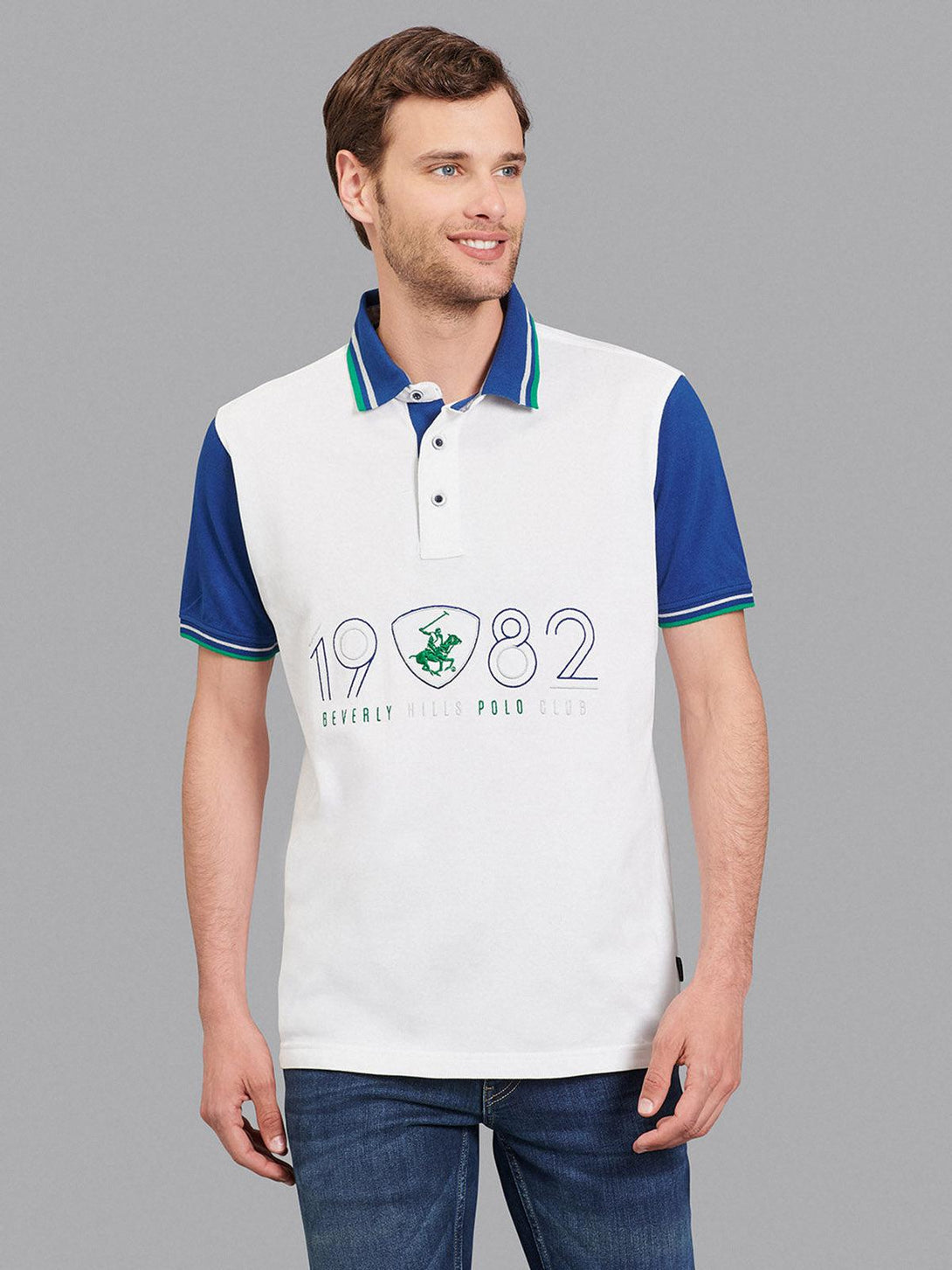 Beverly Hills Polo Club UK-1982 CONTRAST POLO SHIRT WHITE