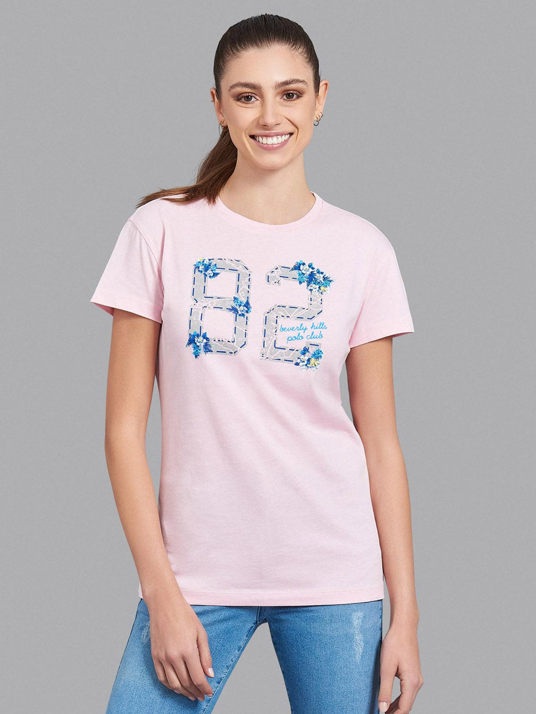 Beverly Hills Polo Club UK-82 FLOWERS T-SHIRT PINK