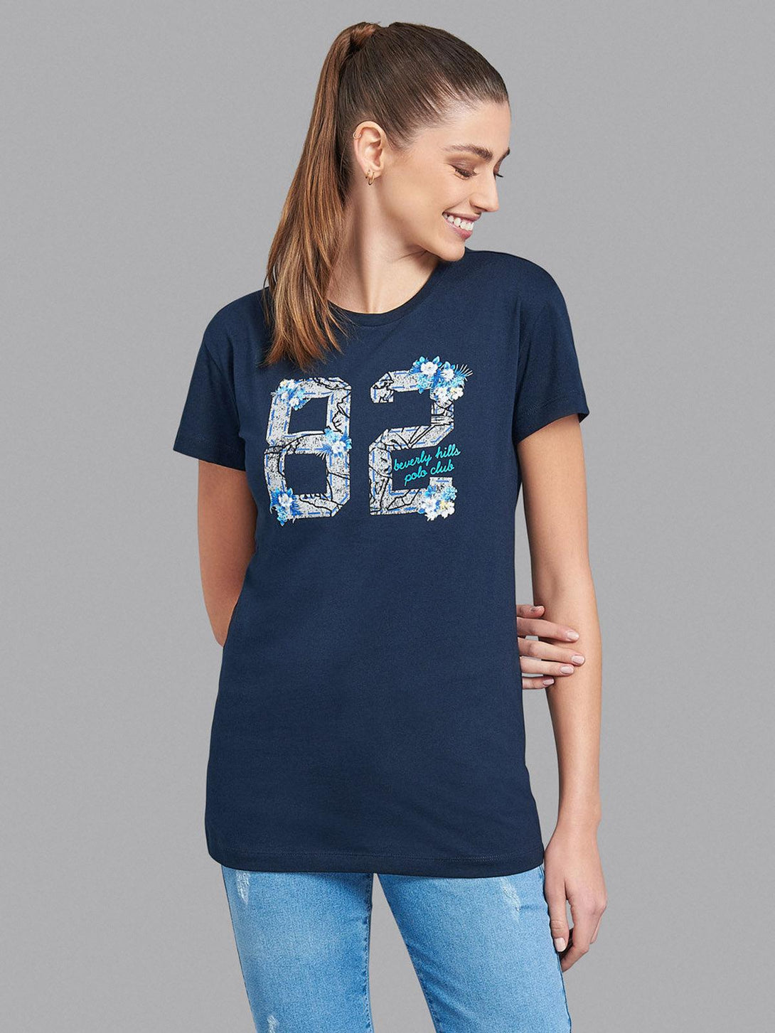 Beverly Hills Polo Club UK-82 FLOWERS T-SHIRT TRUE NAVY