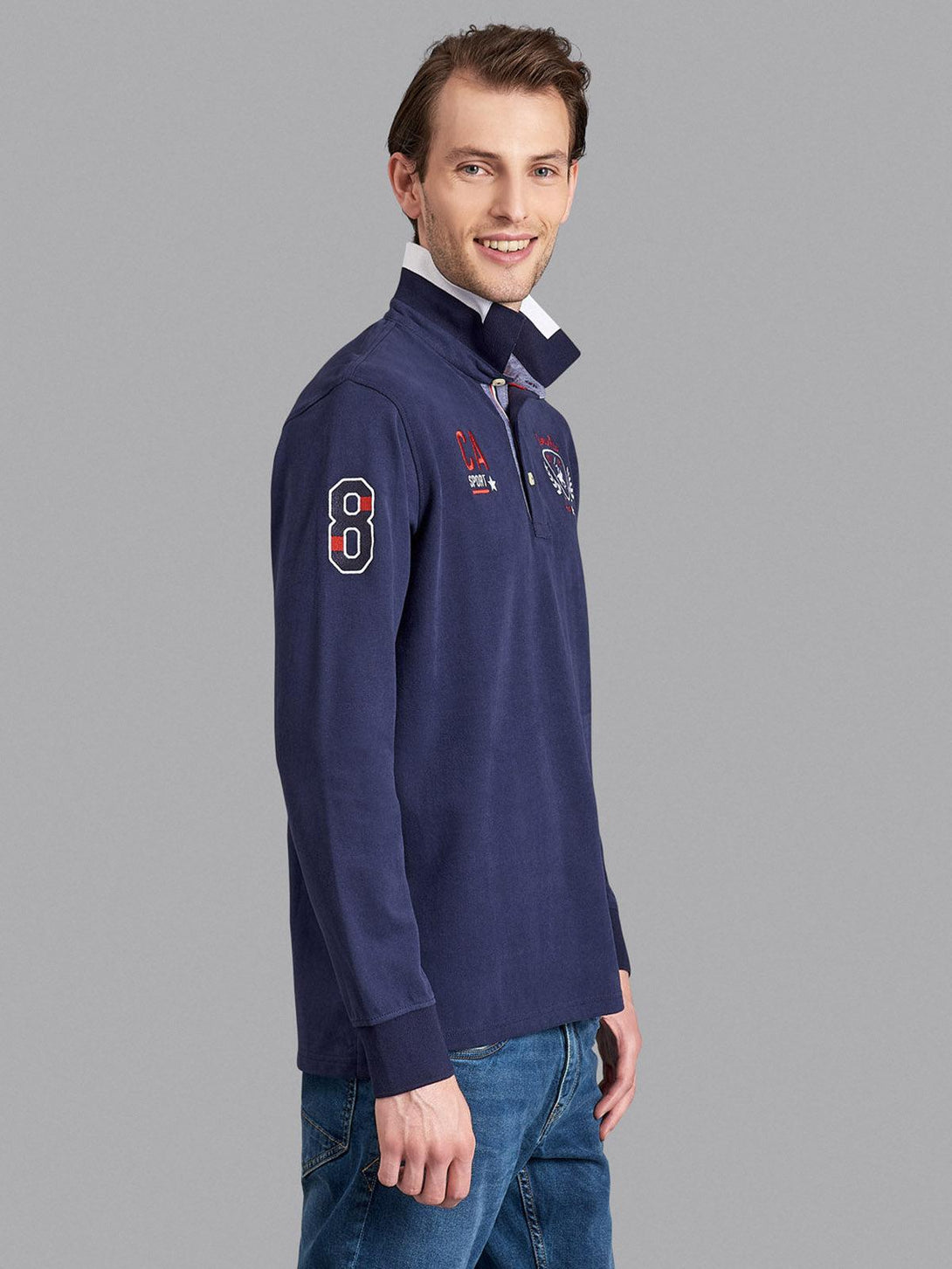 Beverly Hills Polo Club UK-82 TEAM WREATH LS POLO SHIRT TRUE NAVY