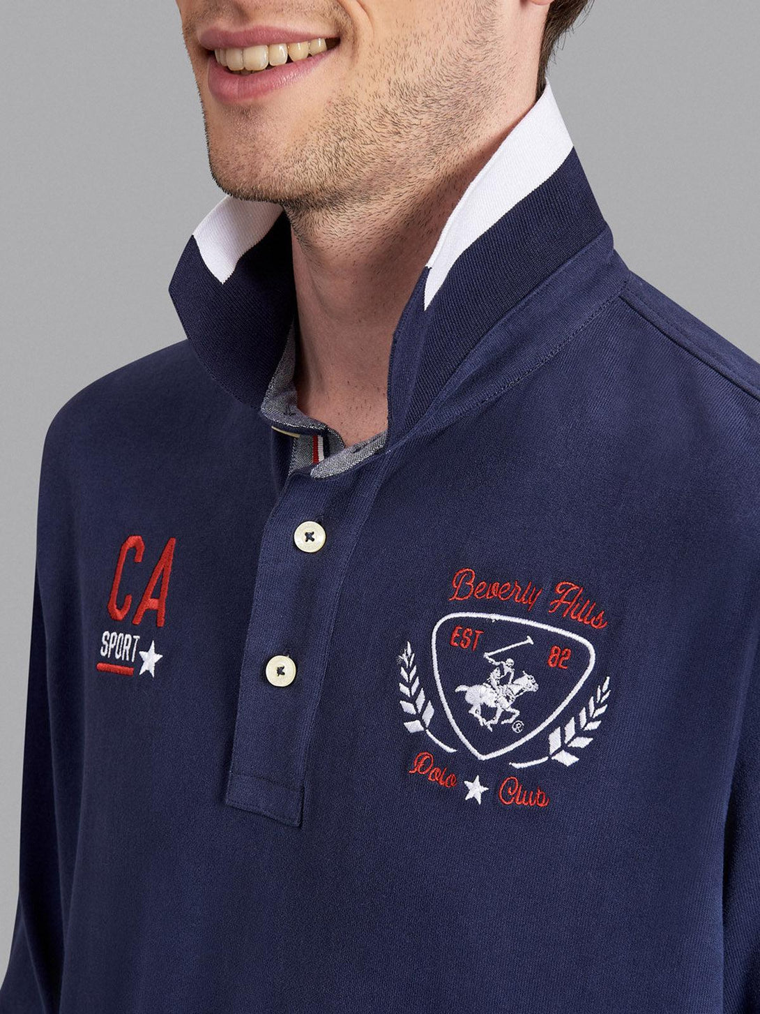 Beverly Hills Polo Club UK-82 TEAM WREATH LS POLO SHIRT TRUE NAVY