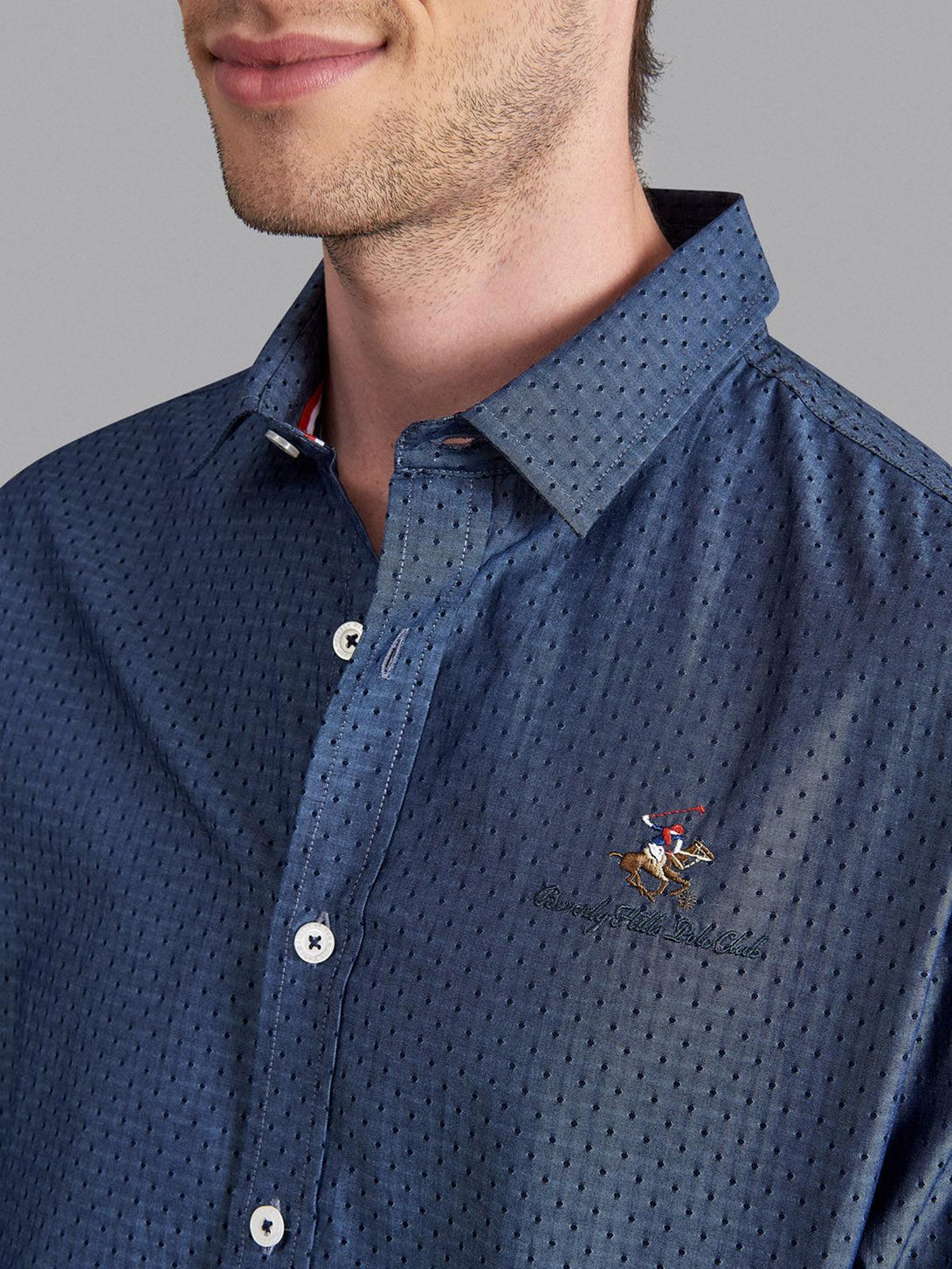 Beverly Hills Polo Club UK-ALL OVER BUTTON SLEEVE SIGNATURE FORMAL SHIRT TRUE NAVY