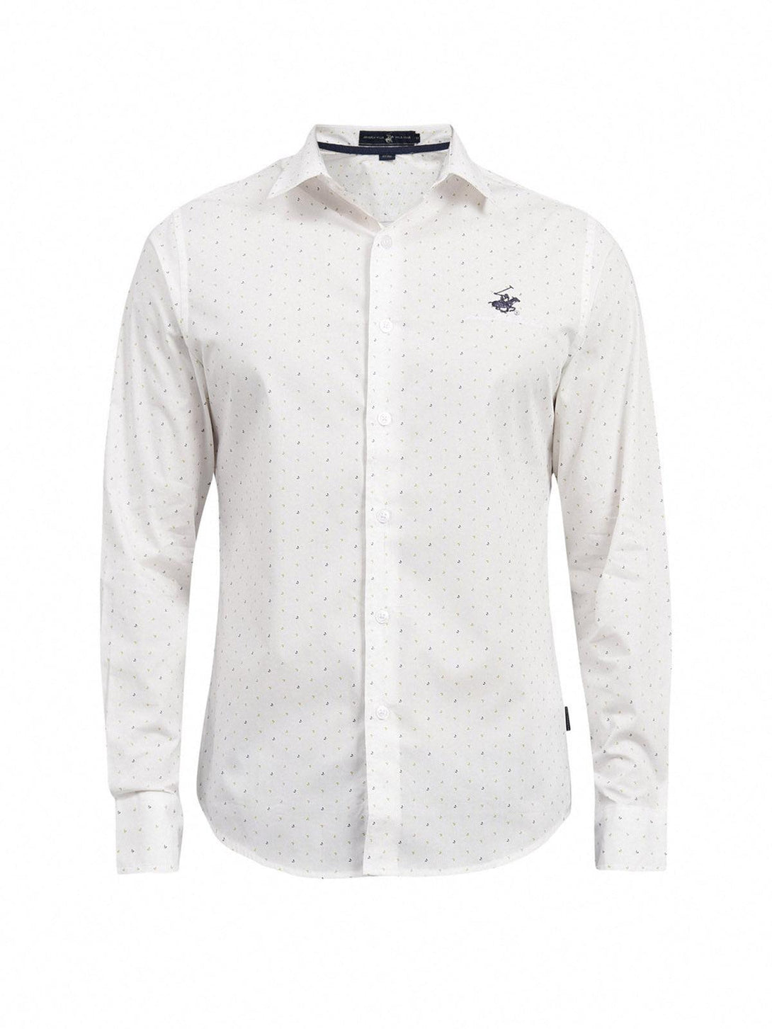 Beverly Hills Polo Club UK-ALL OVER ESSENTIAL FORMAL SHIRT WHITE KHAKI NAVY