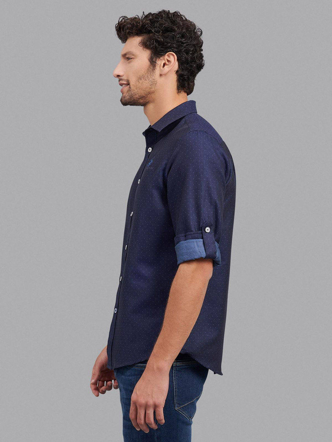 Beverly Hills Polo Club UK-ALL OVER SIGNATURE FORMAL SHIRT DARK NAVY