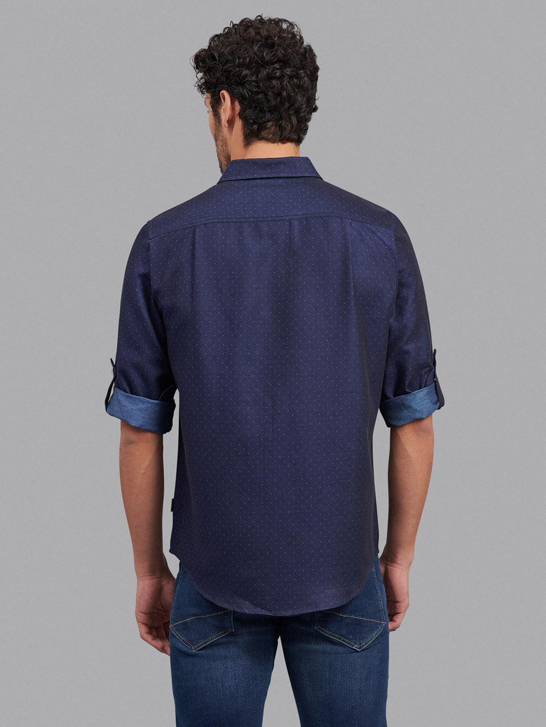 Beverly Hills Polo Club UK-ALL OVER SIGNATURE FORMAL SHIRT DARK NAVY