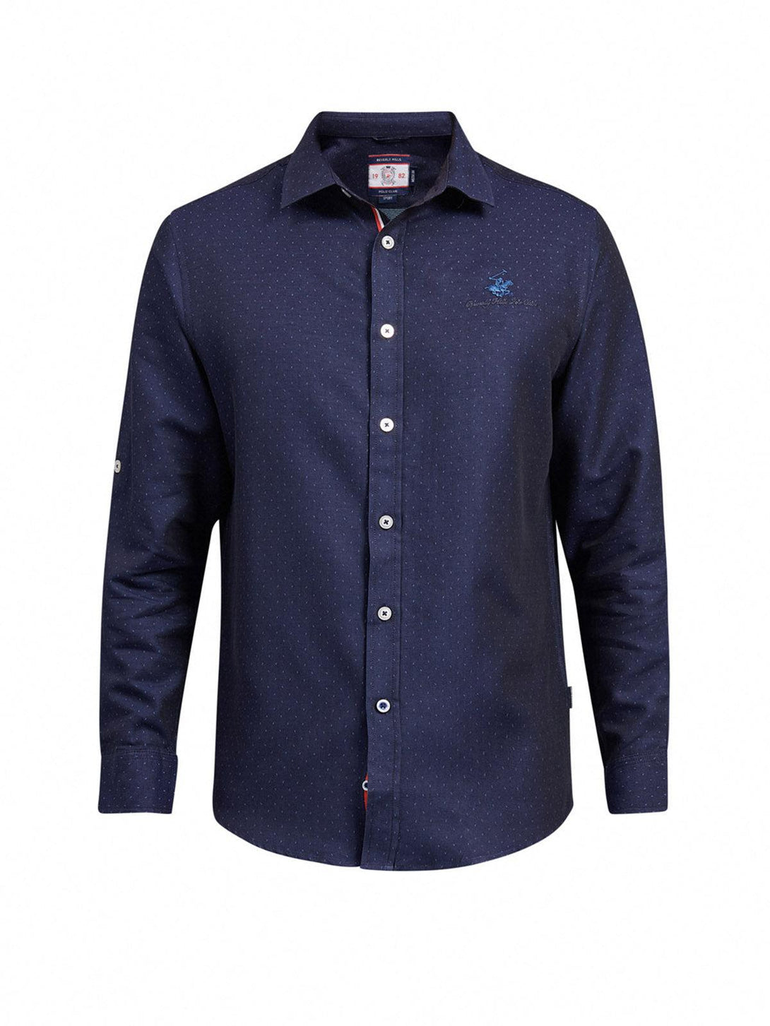 Beverly Hills Polo Club UK-ALL OVER SIGNATURE FORMAL SHIRT DARK NAVY