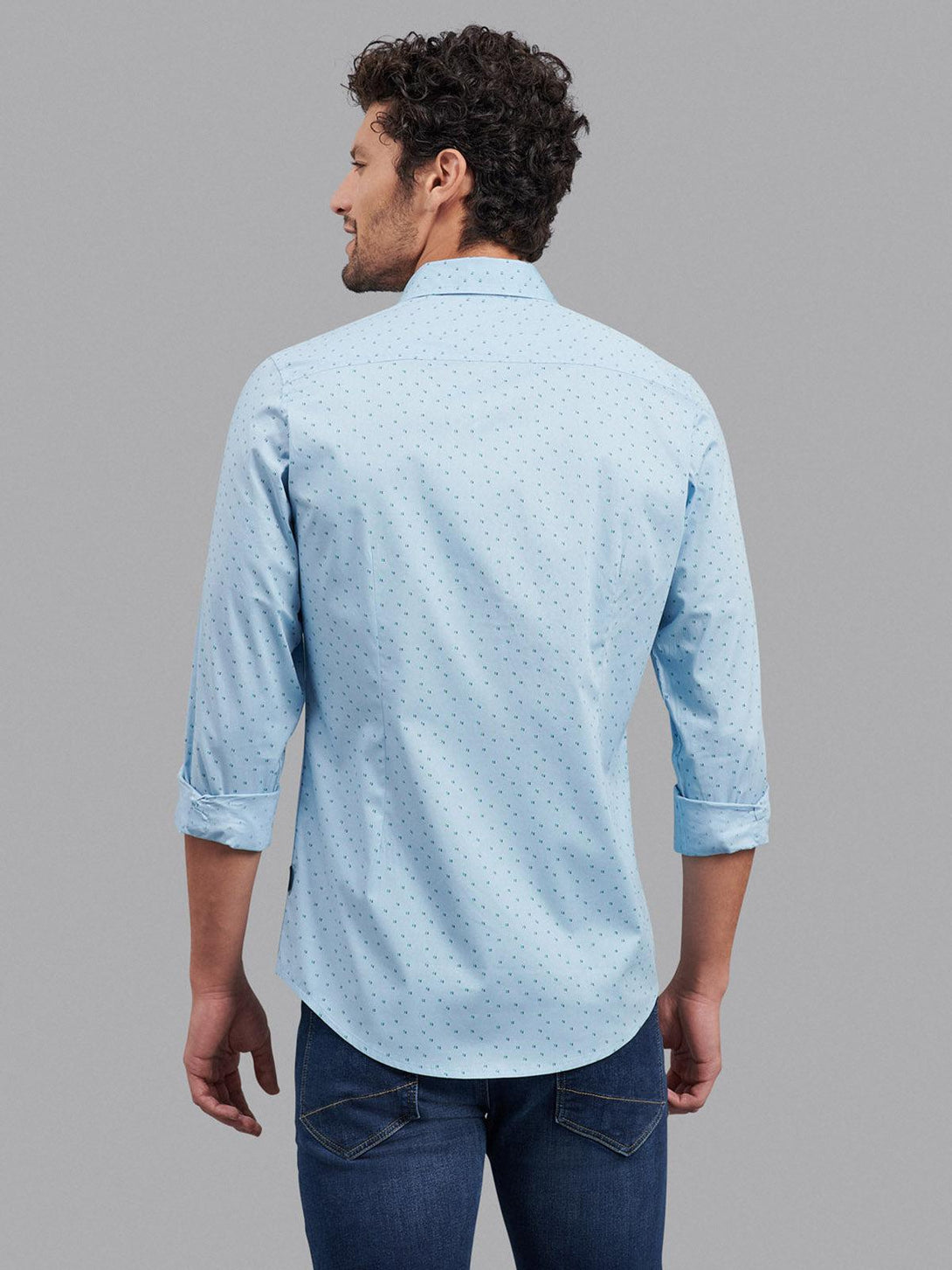 Beverly Hills Polo Club UK-ALL OVER SIGNATURE FORMAL SHIRT POWDER BLUE