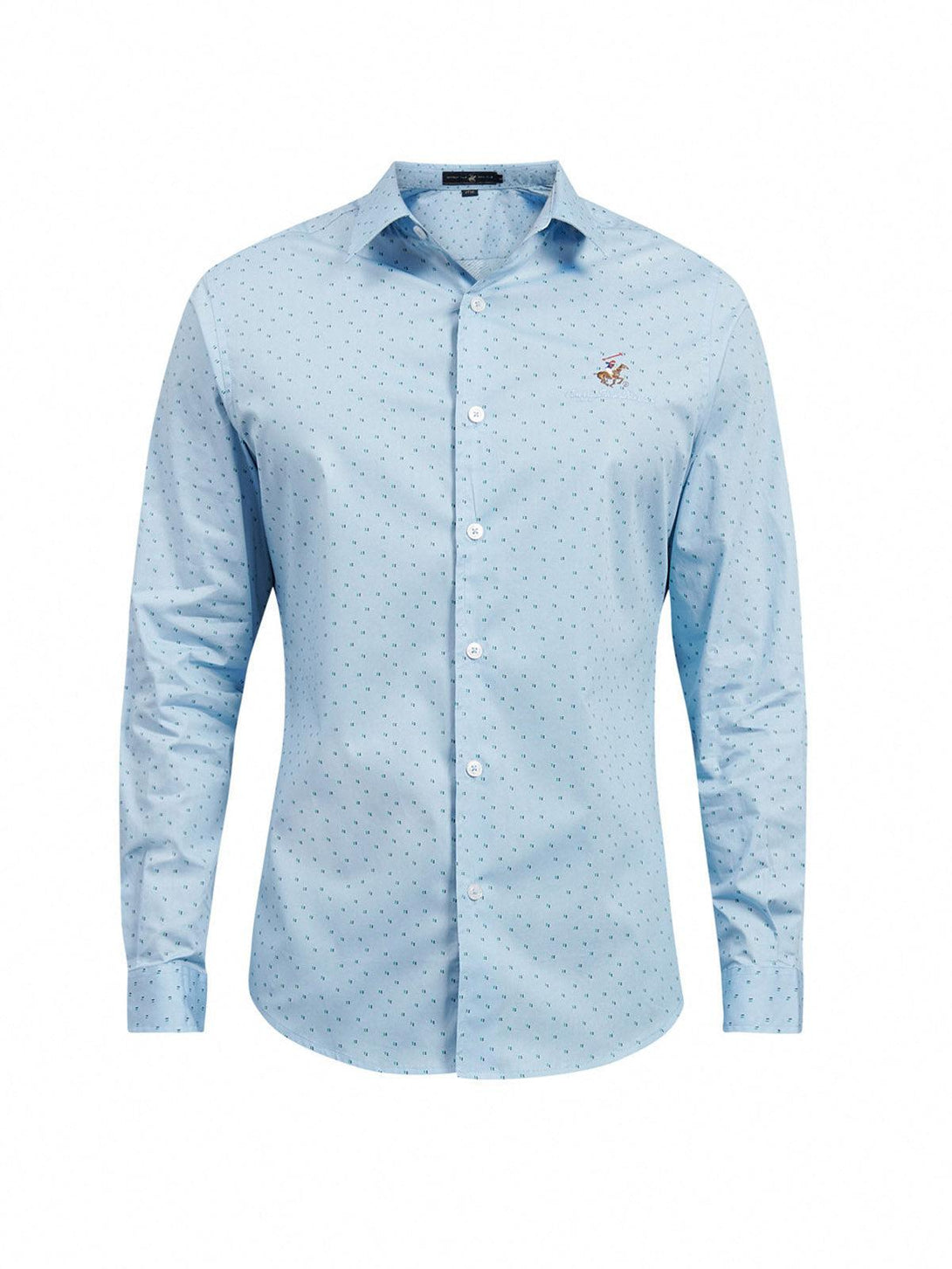 Beverly Hills Polo Club UK-ALL OVER SIGNATURE FORMAL SHIRT POWDER BLUE