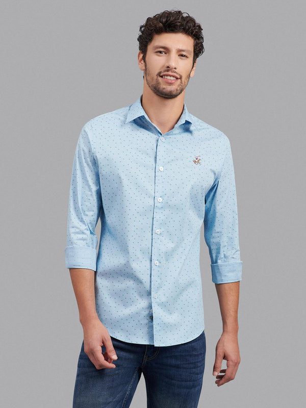 Beverly Hills Polo Club UK-ALL OVER SIGNATURE FORMAL SHIRT POWDER BLUE