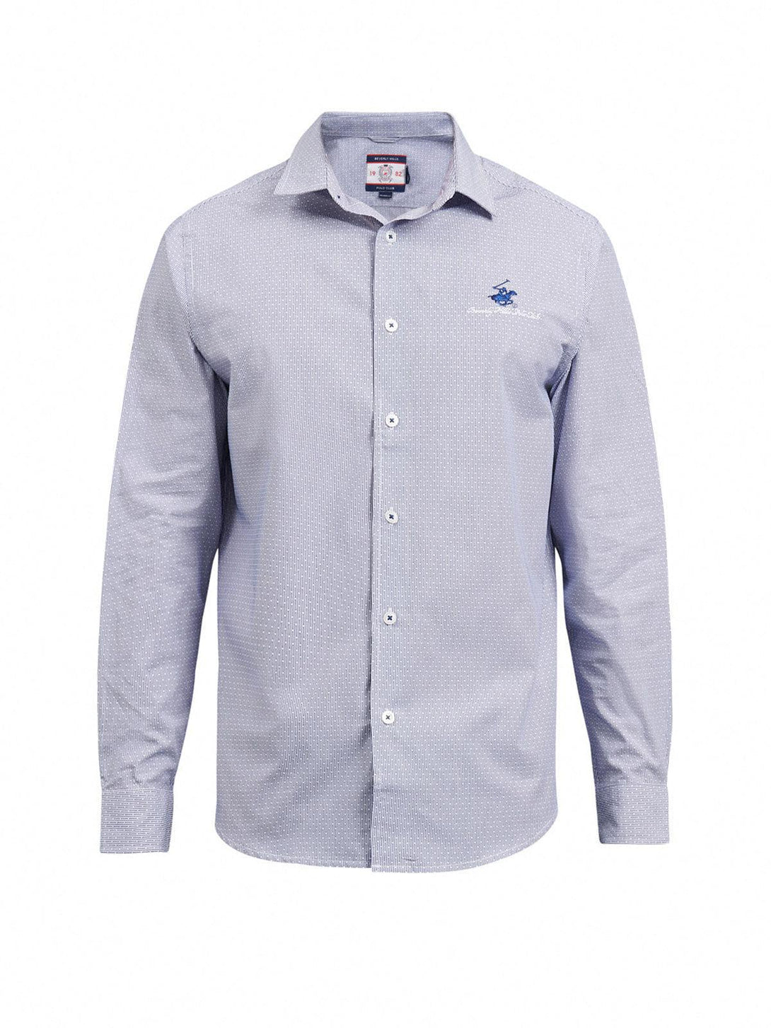 Beverly Hills Polo Club UK-ALL OVER SIGNATURE FORMAL SHIRT WHITE BALTIC BLUE