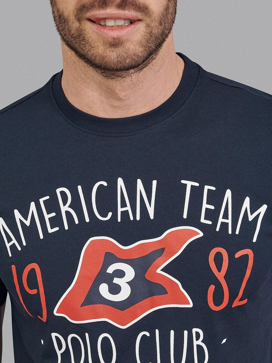 Beverly Hills Polo Club UK-AMERICA TEAM 1982 STAMPED T-SHIRT NAVY