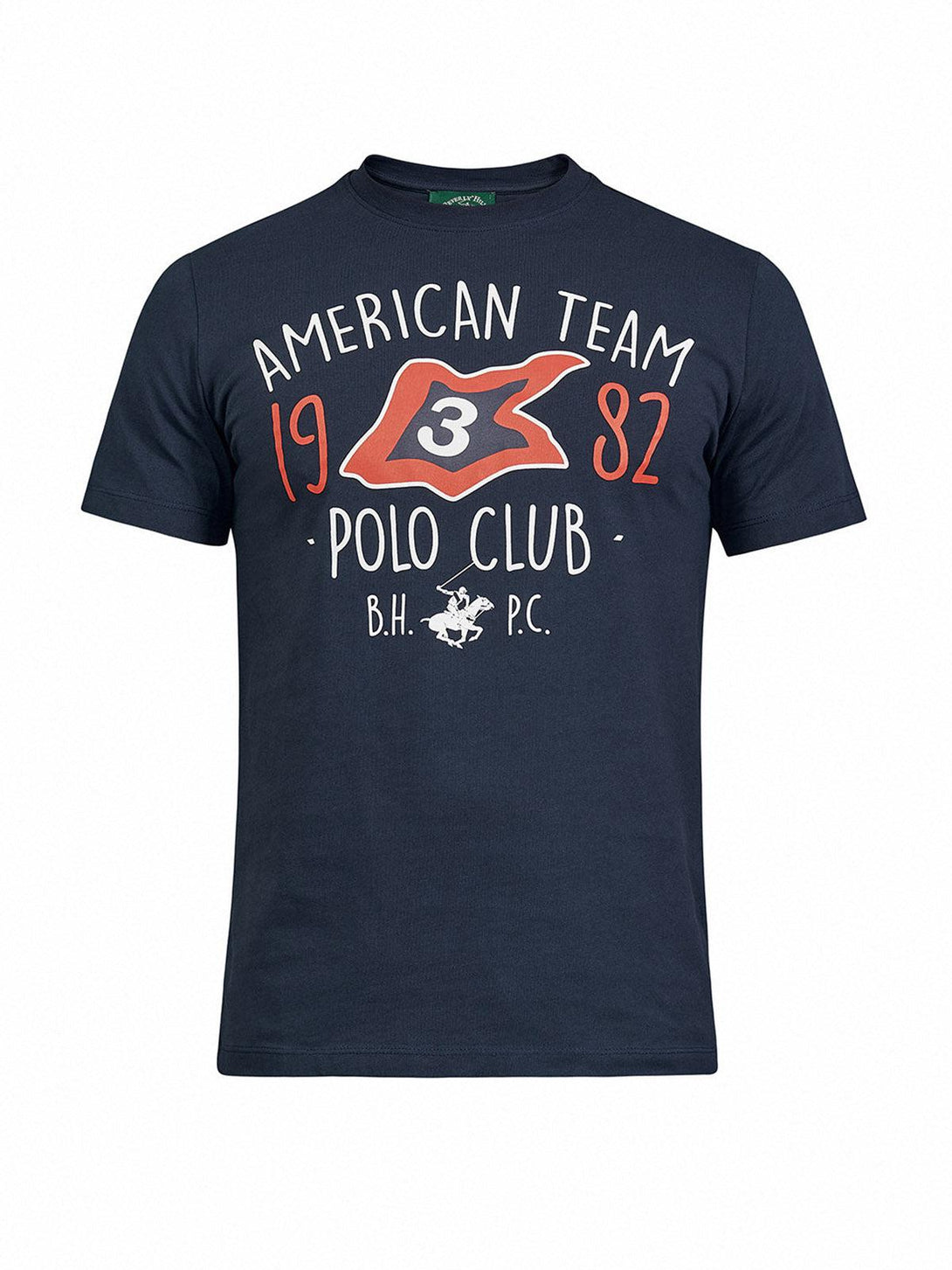 Beverly Hills Polo Club UK-AMERICA TEAM 1982 STAMPED T-SHIRT NAVY