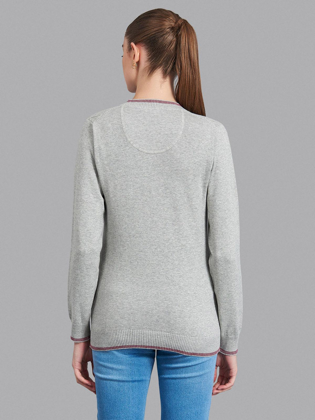 Beverly Hills Polo Club UK-ARGYLE STITCH V-NECK SWEATER HEATHER GREY