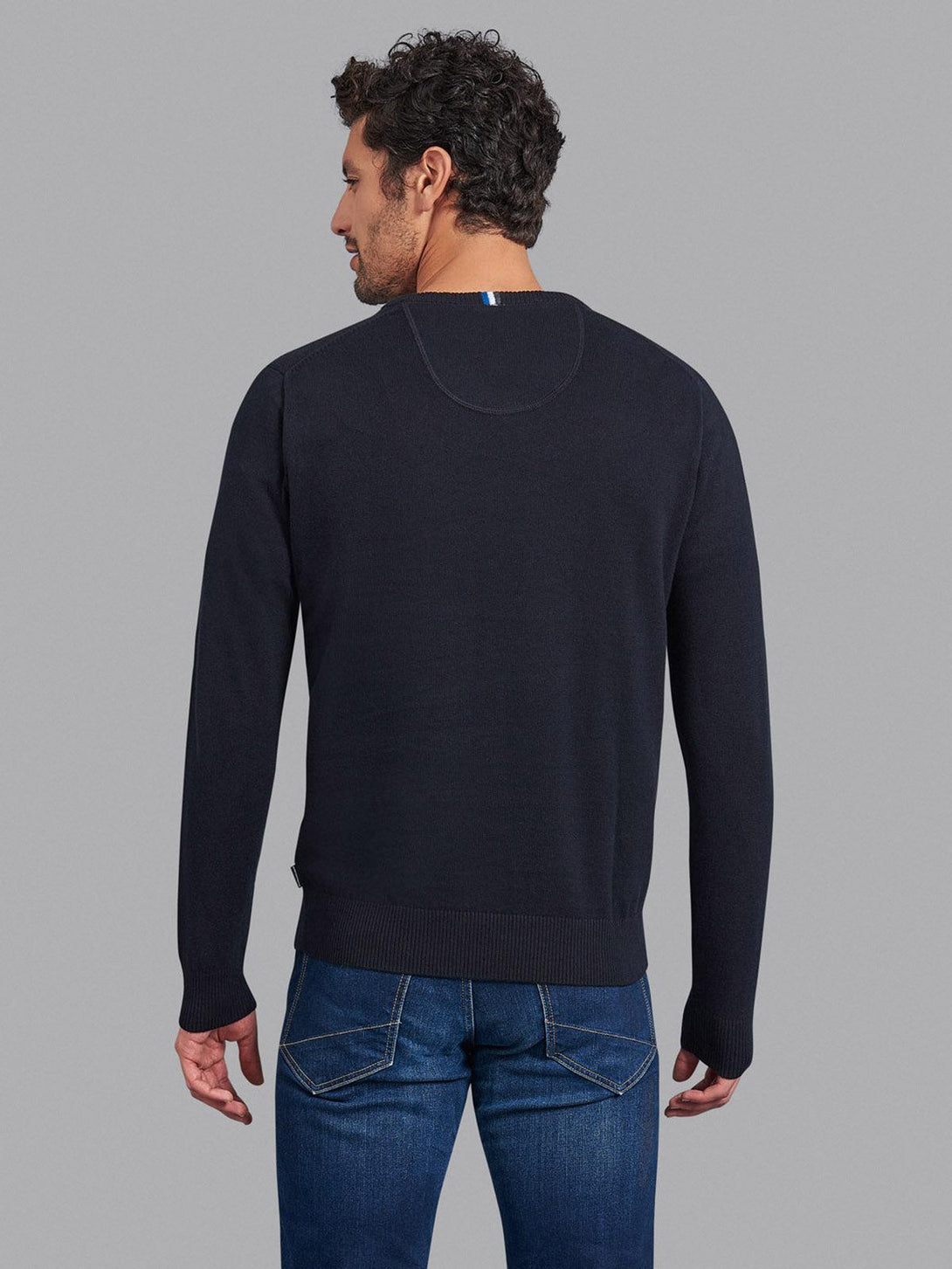 Beverly Hills Polo Club UK-ARGYLE V-NECK COTTON KNIT SWEAT BLACK