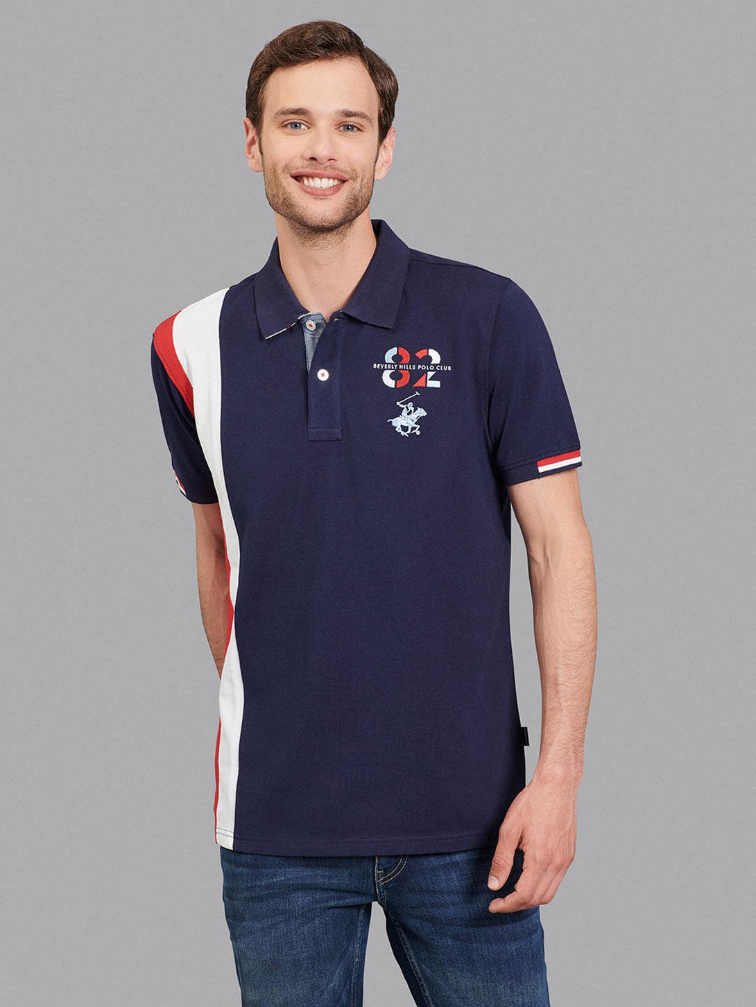 Beverly Hills Polo Club UK-ASYMMETRIC 82 POLO PONY POLO SHIRT TRUE NAVY