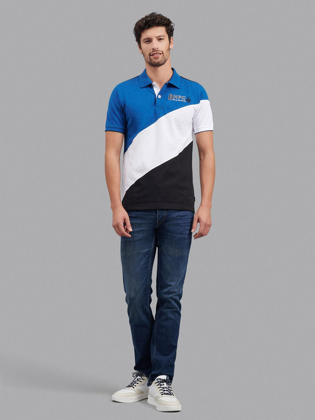 Beverly Hills Polo Club UK-ASYMMETRIC BHPC LOGO POLO SHIRT BALTIC BLUE