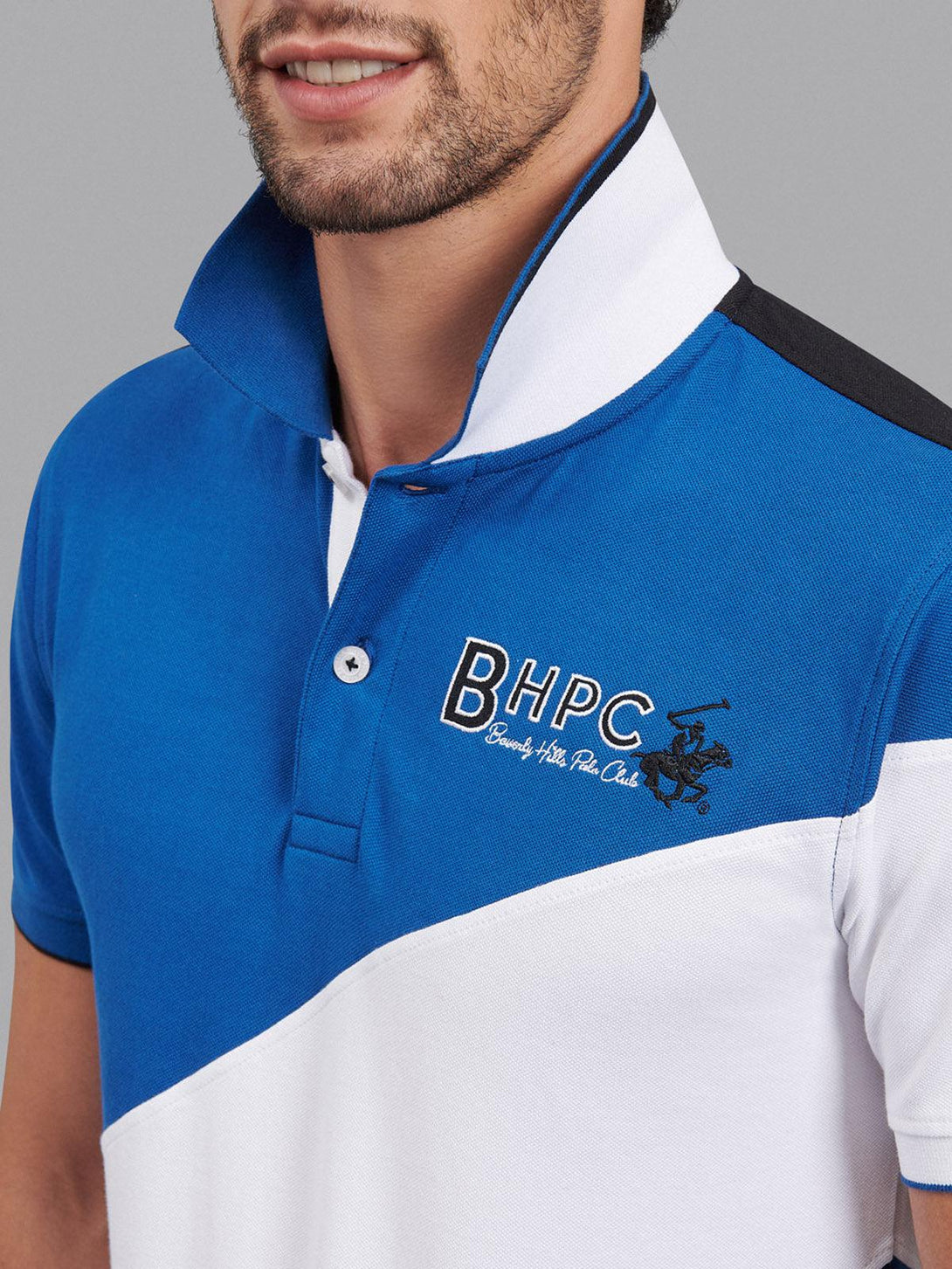 Beverly Hills Polo Club UK-ASYMMETRIC BHPC LOGO POLO SHIRT BALTIC BLUE