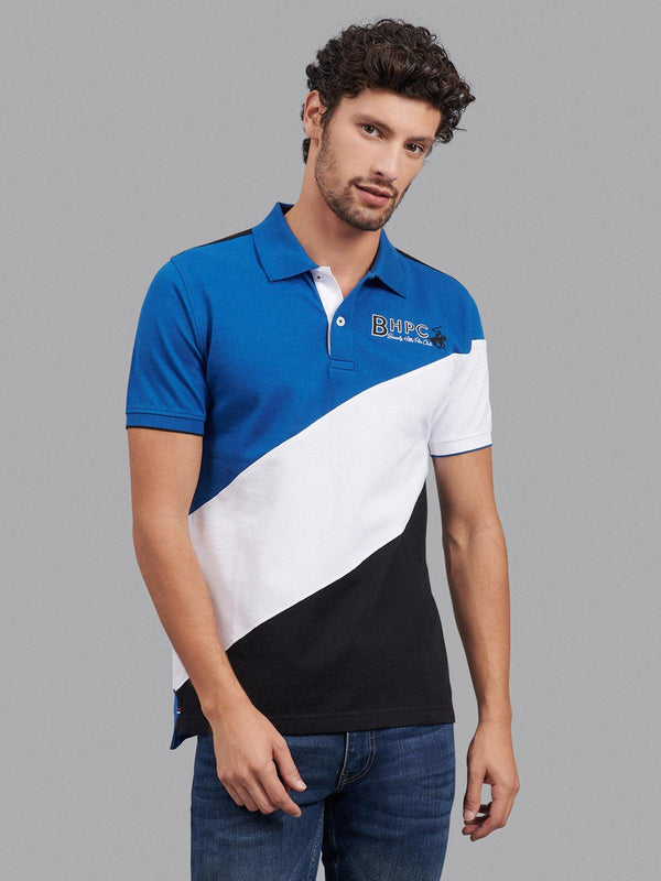 Beverly Hills Polo Club UK-ASYMMETRIC BHPC LOGO POLO SHIRT BALTIC BLUE