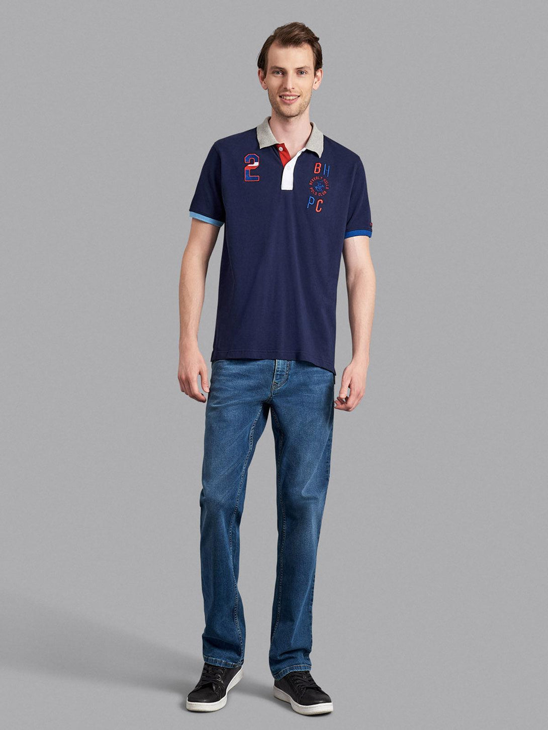 Beverly Hills Polo Club UK-ASYMMETRIC CONTRAST TEAM POLO SHIRT TRUE NAVY