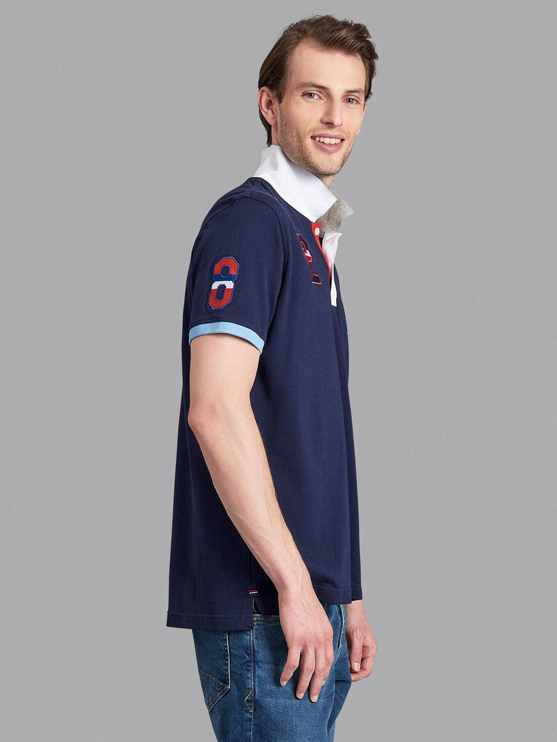 Beverly Hills Polo Club UK-ASYMMETRIC CONTRAST TEAM POLO SHIRT TRUE NAVY