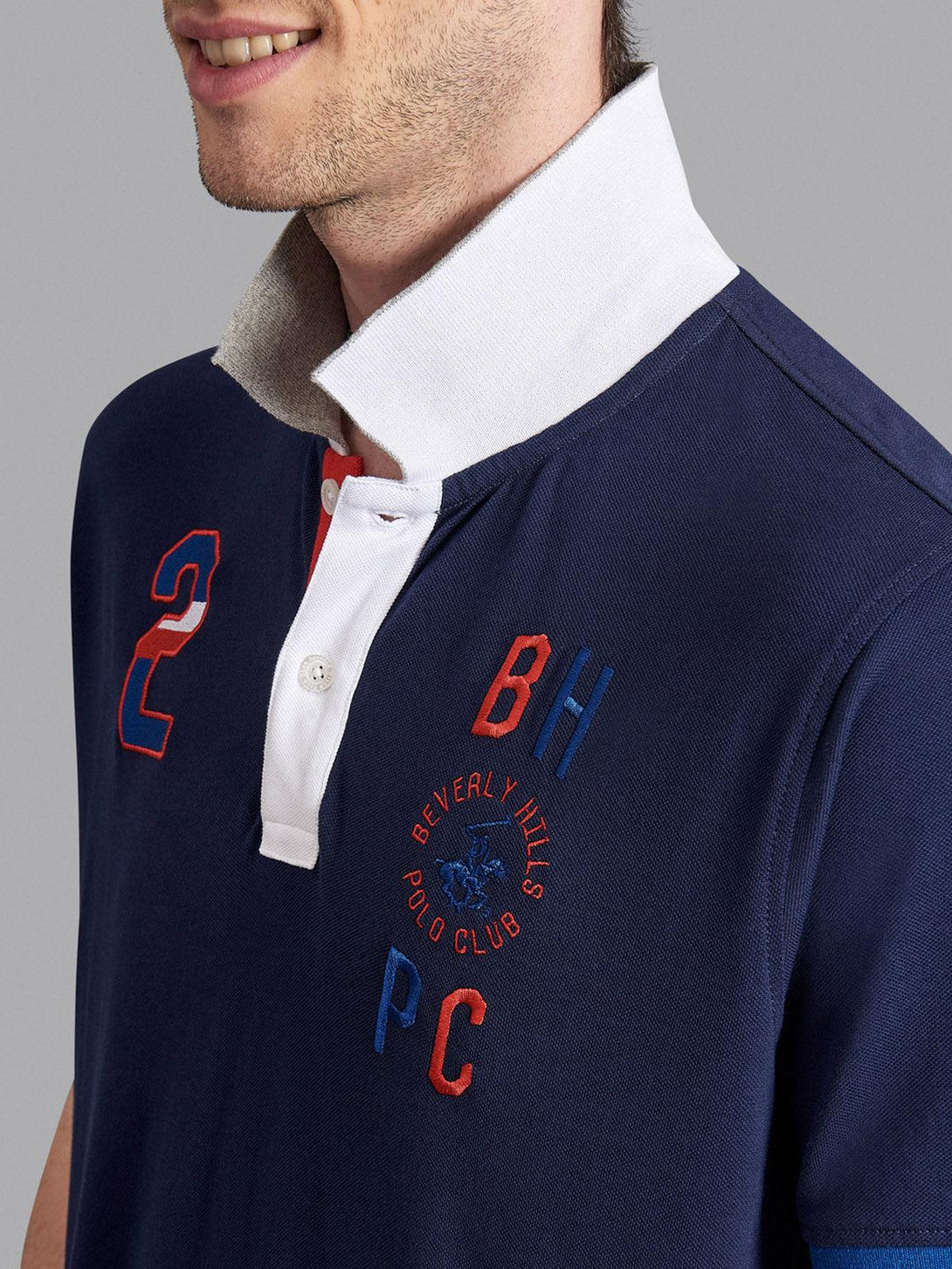 Beverly Hills Polo Club UK-ASYMMETRIC CONTRAST TEAM POLO SHIRT TRUE NAVY