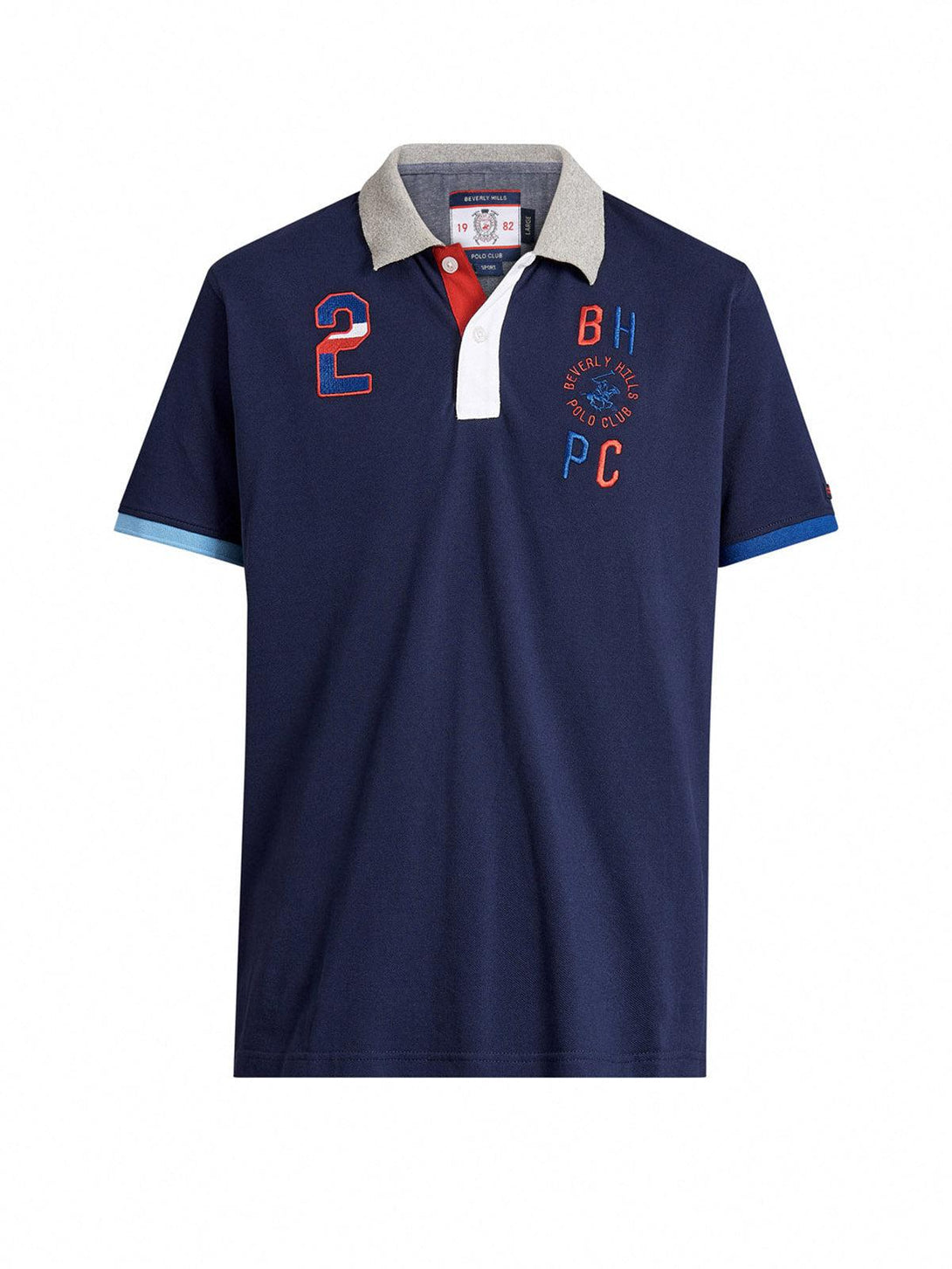 Beverly Hills Polo Club UK-ASYMMETRIC CONTRAST TEAM POLO SHIRT TRUE NAVY