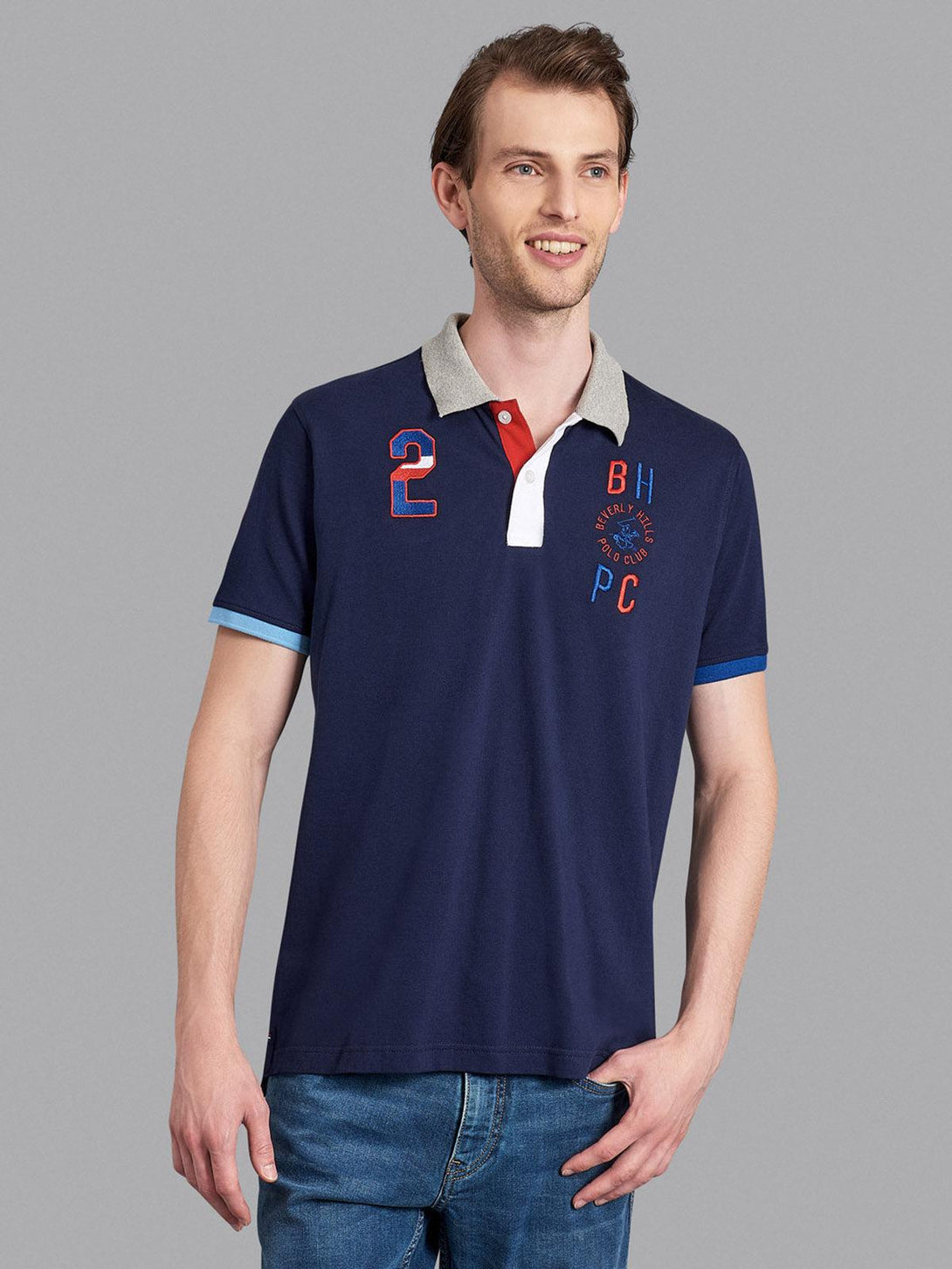 Beverly Hills Polo Club UK-ASYMMETRIC CONTRAST TEAM POLO SHIRT TRUE NAVY