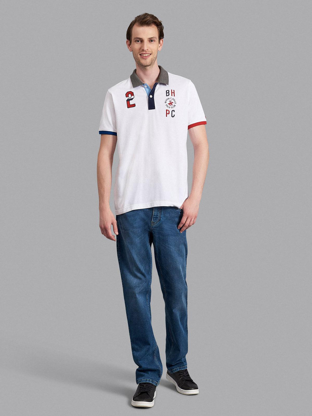 Beverly Hills Polo Club UK-ASYMMETRIC CONTRAST TEAM POLO SHIRT WHITE