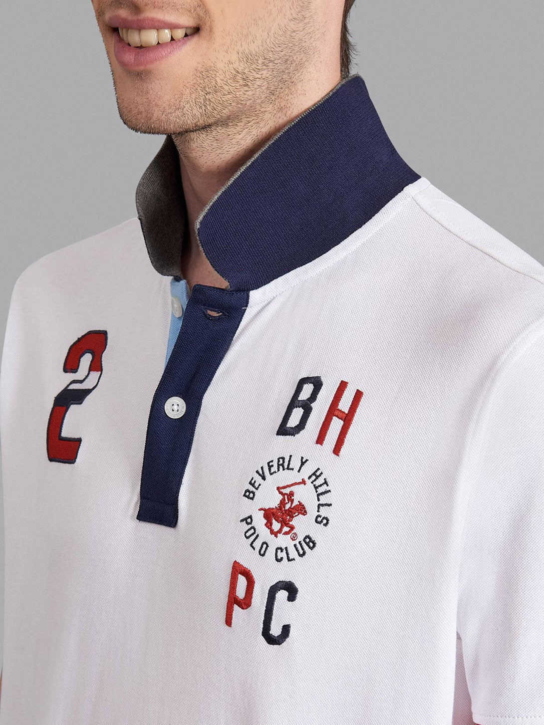 Beverly Hills Polo Club UK-ASYMMETRIC CONTRAST TEAM POLO SHIRT WHITE