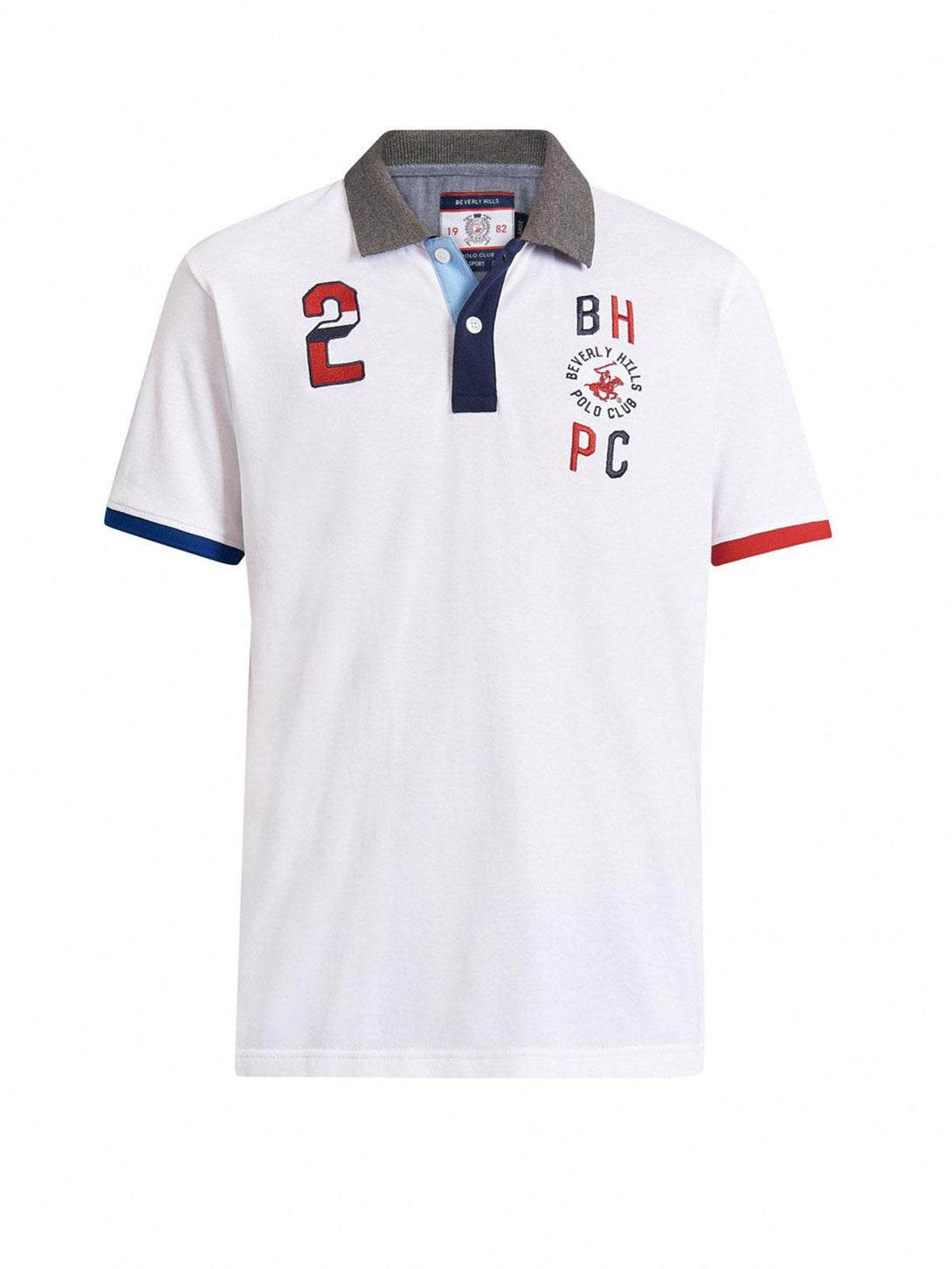 Beverly Hills Polo Club UK-ASYMMETRIC CONTRAST TEAM POLO SHIRT WHITE