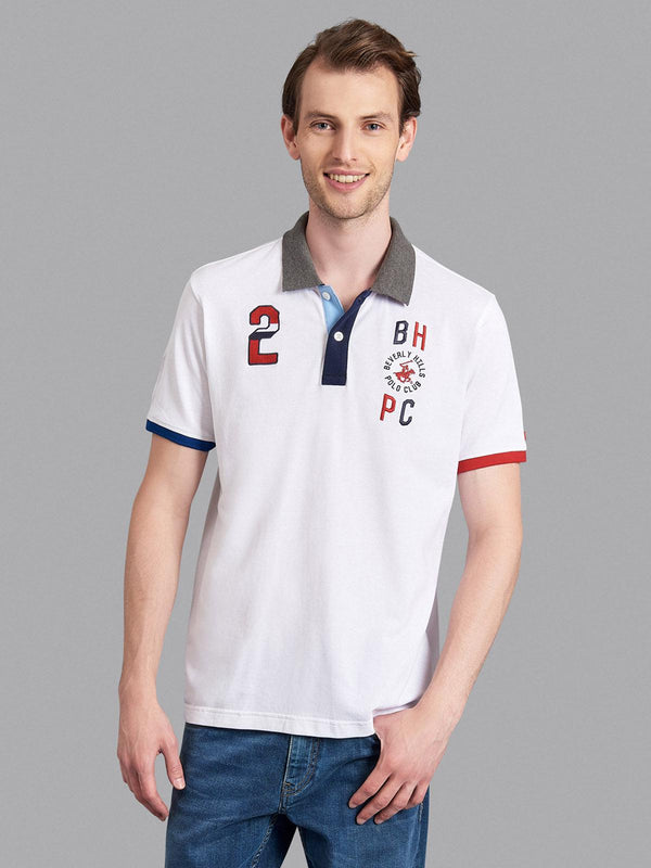 Beverly Hills Polo Club UK-ASYMMETRIC CONTRAST TEAM POLO SHIRT WHITE