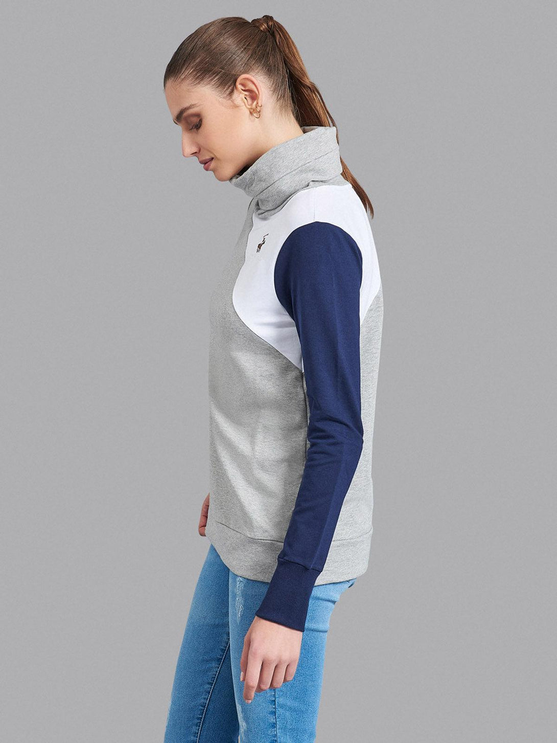 Beverly Hills Polo Club UK-ASYMMETRIC FUNNEL NECK SWEATSHIRT HEATHER GREY