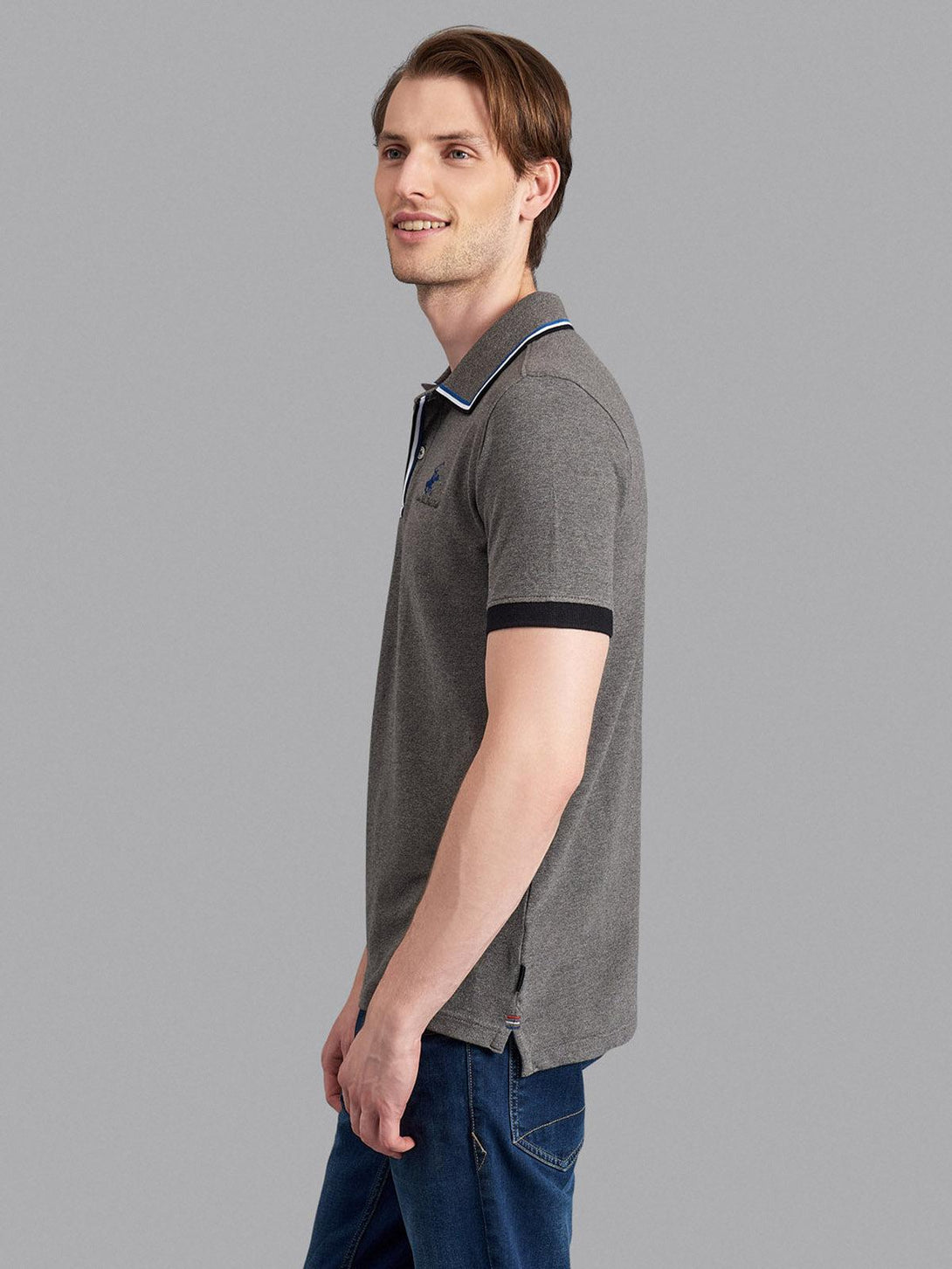 Beverly Hills Polo Club UK-ASYMMETRIC TIPPED SIGNATURE POLO SHIRT HEATHER CHARCOAL