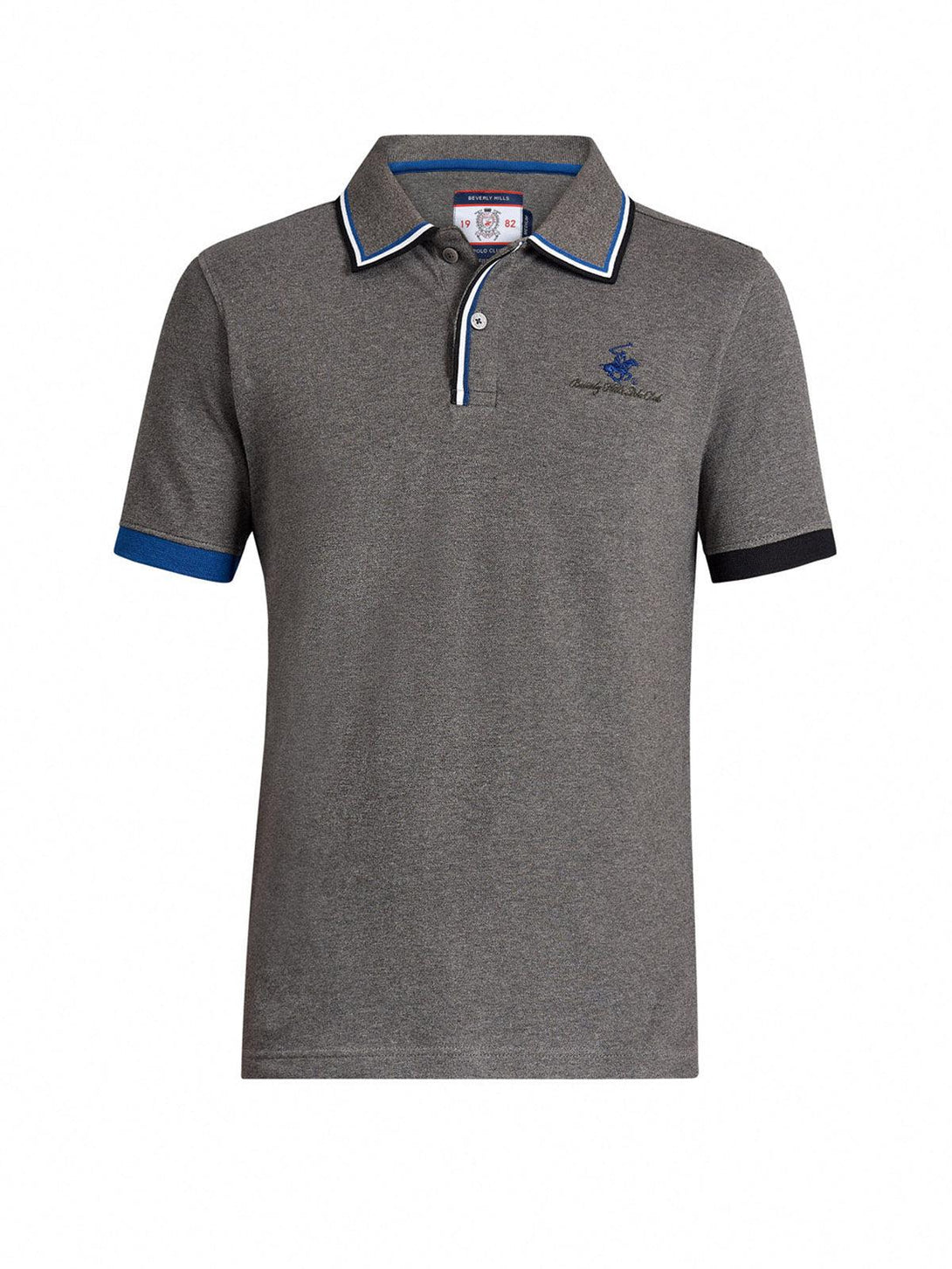 Beverly Hills Polo Club UK-ASYMMETRIC TIPPED SIGNATURE POLO SHIRT HEATHER CHARCOAL