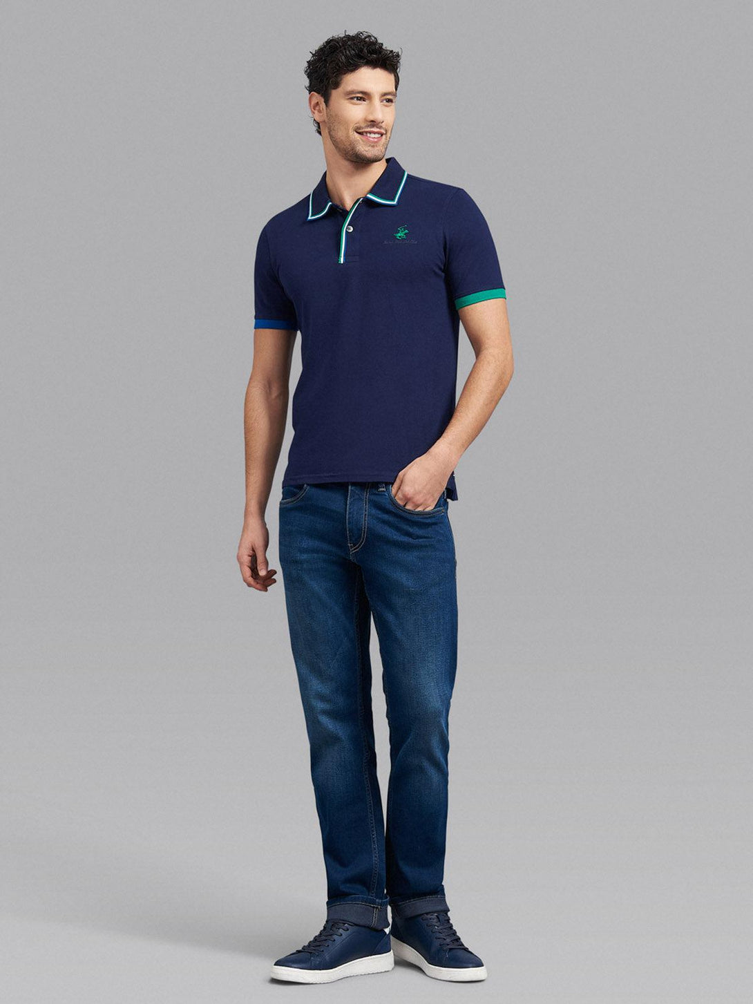 Beverly Hills Polo Club UK-ASYMMETRIC TIPPED SIGNATURE POLO SHIRT TRUE NAVY