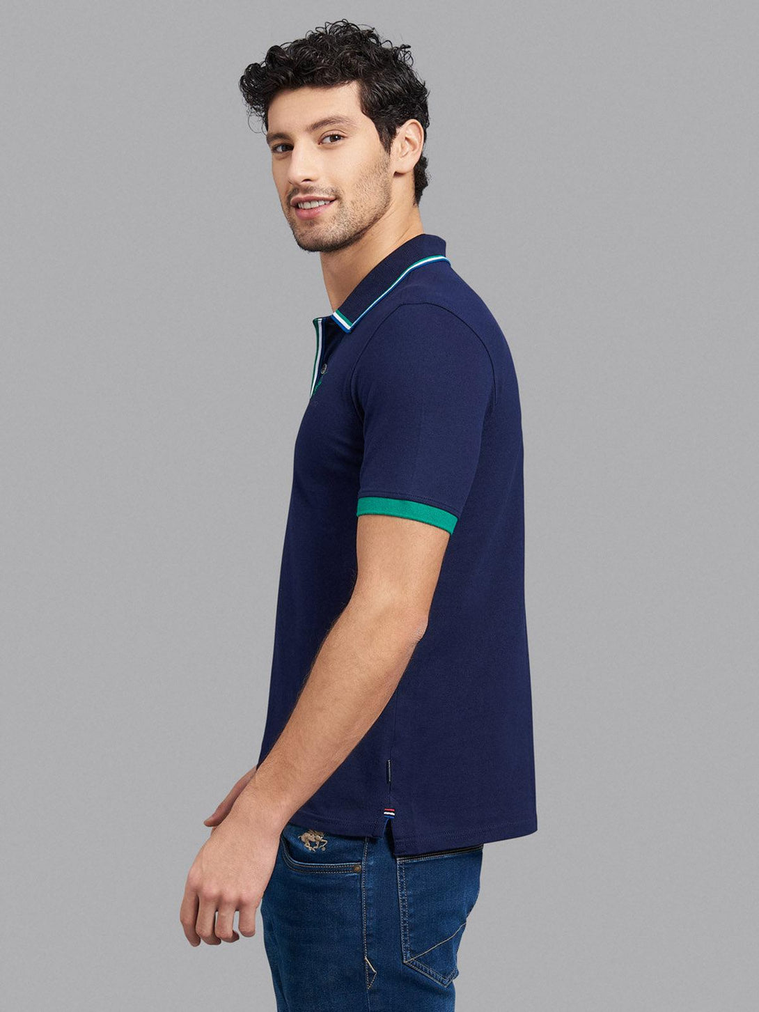 Beverly Hills Polo Club UK-ASYMMETRIC TIPPED SIGNATURE POLO SHIRT TRUE NAVY