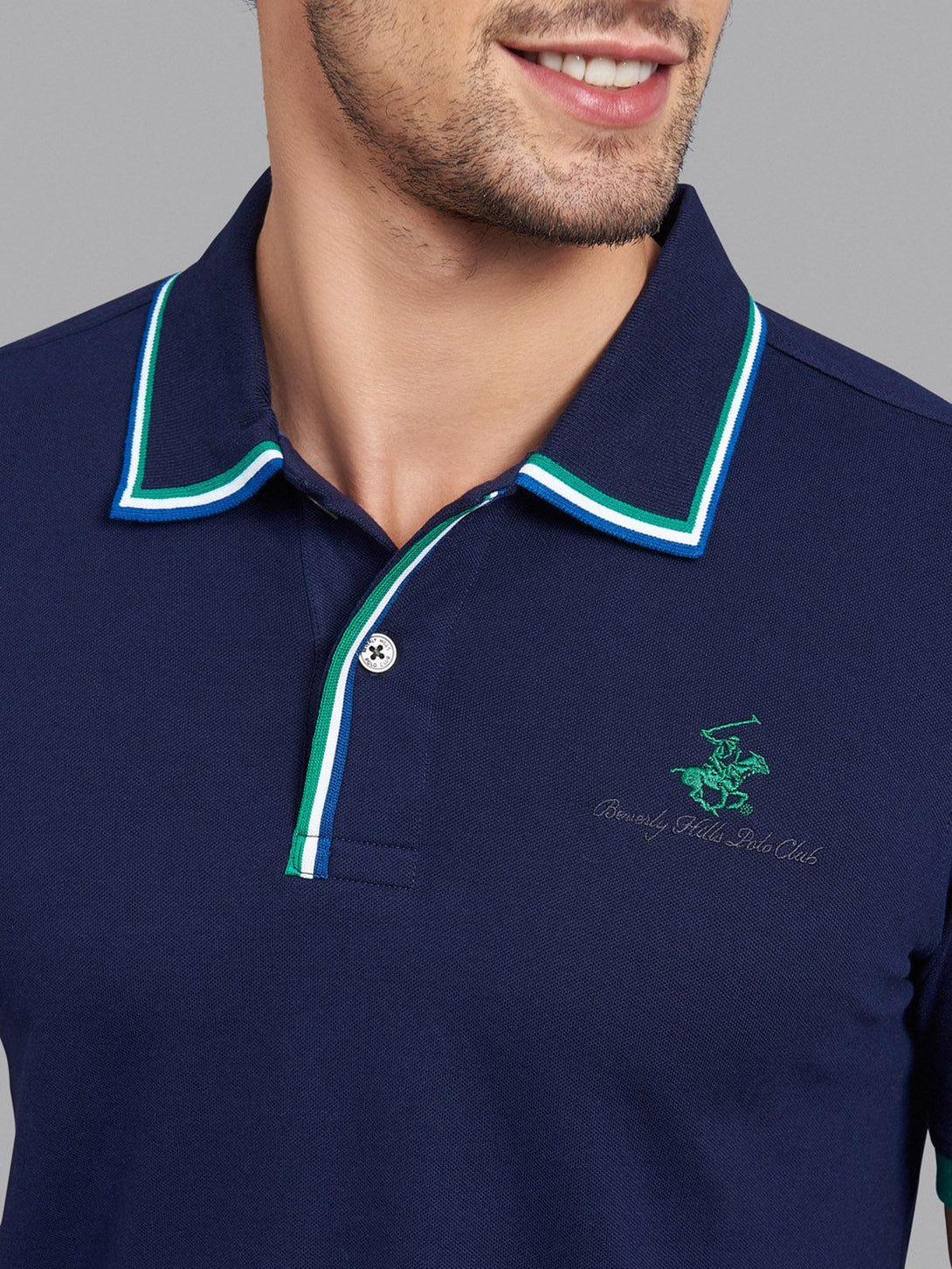 Beverly Hills Polo Club UK-ASYMMETRIC TIPPED SIGNATURE POLO SHIRT TRUE NAVY