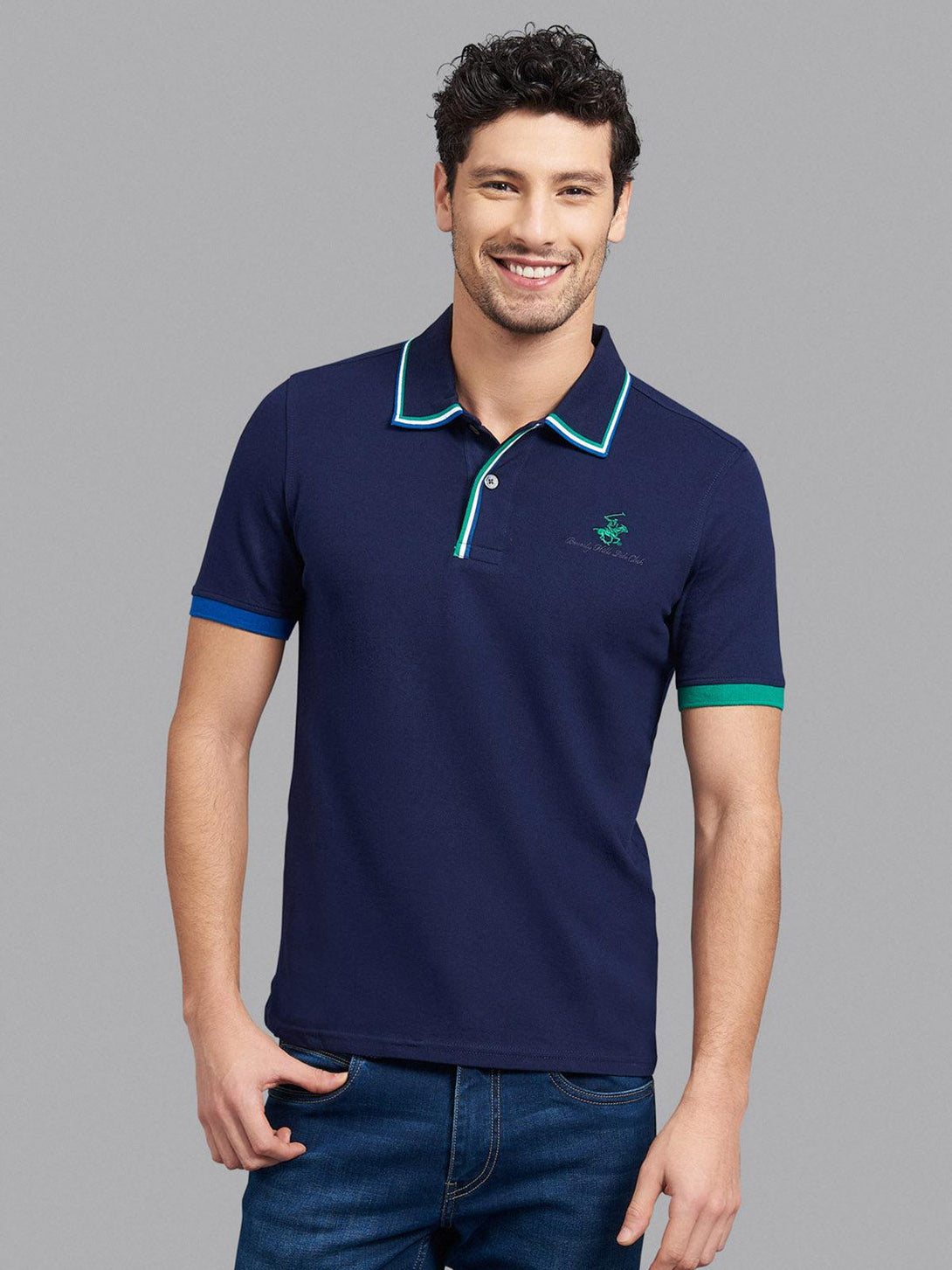 Beverly Hills Polo Club UK-ASYMMETRIC TIPPED SIGNATURE POLO SHIRT TRUE NAVY