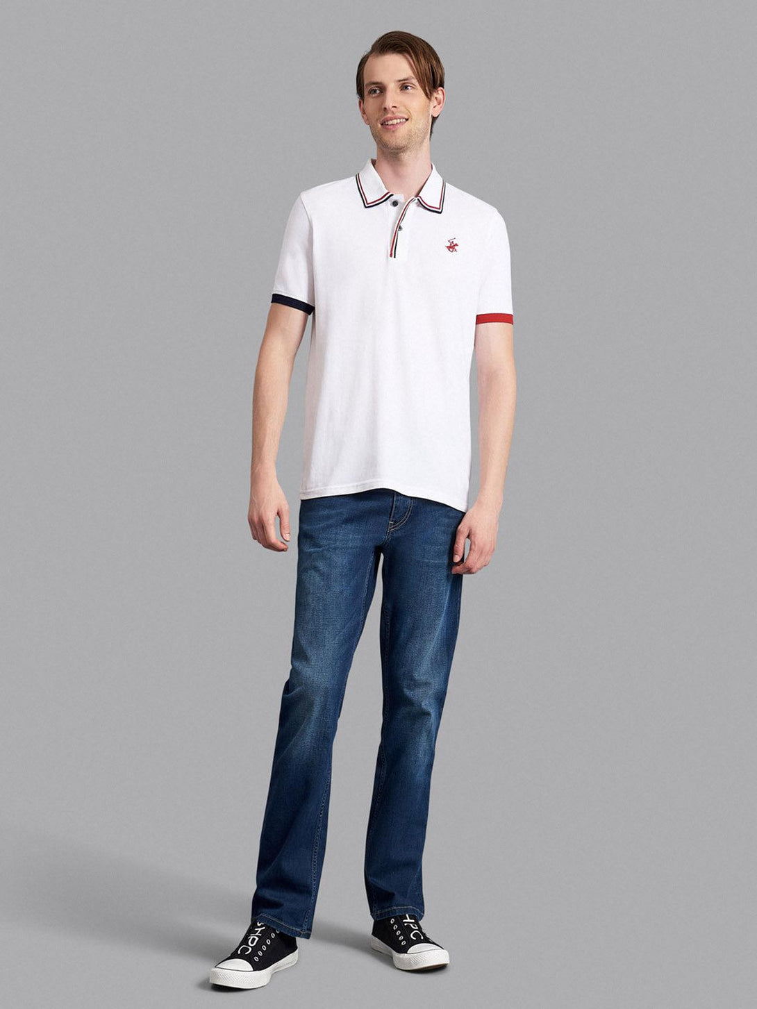 Beverly Hills Polo Club UK-ASYMMETRIC TIPPED SIGNATURE POLO SHIRT WHITE