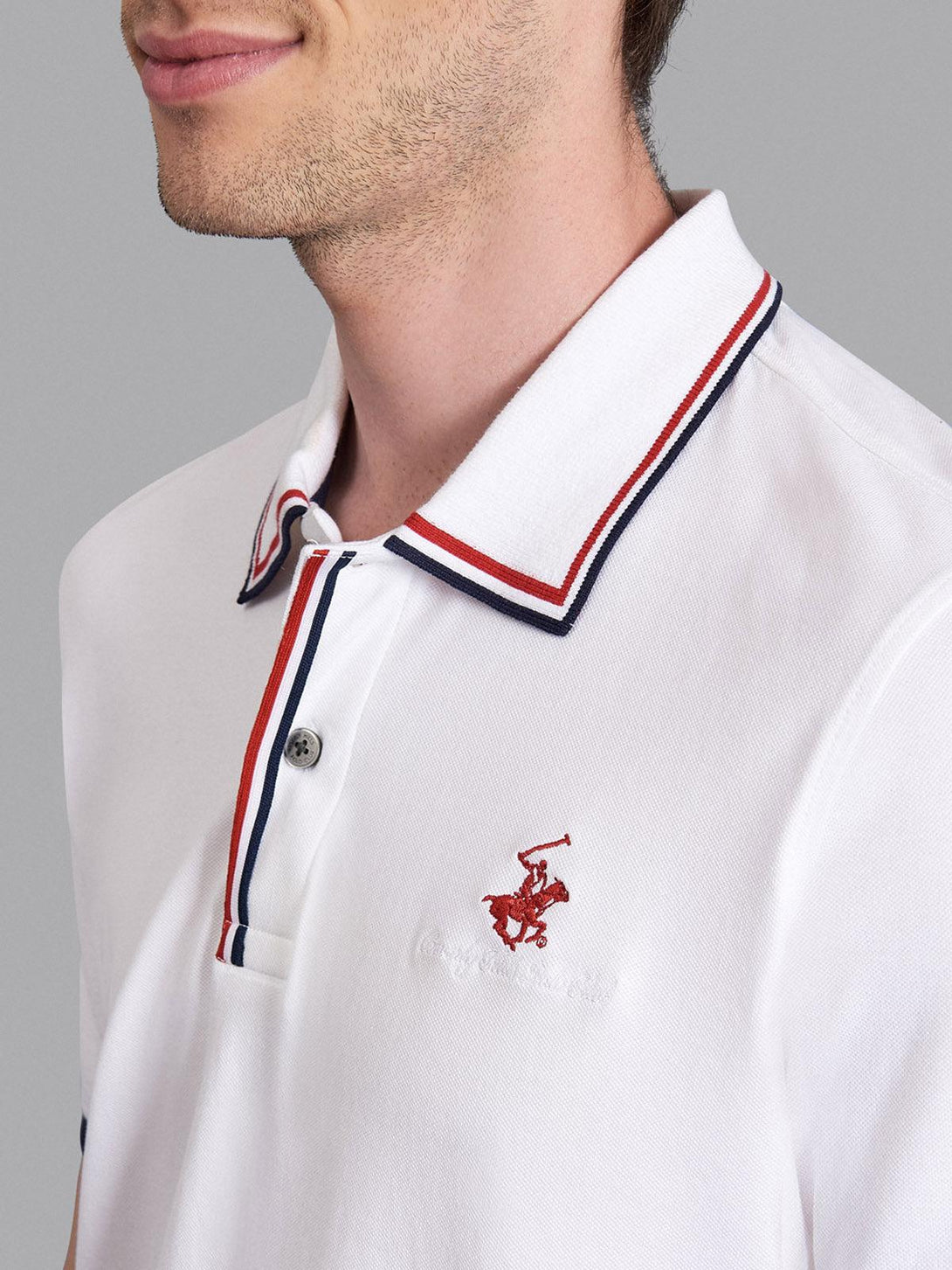 Beverly Hills Polo Club UK-ASYMMETRIC TIPPED SIGNATURE POLO SHIRT WHITE