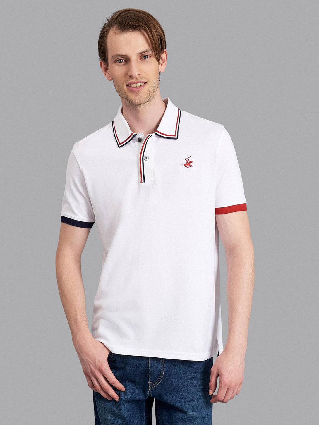 Beverly Hills Polo Club UK-ASYMMETRIC TIPPED SIGNATURE POLO SHIRT WHITE